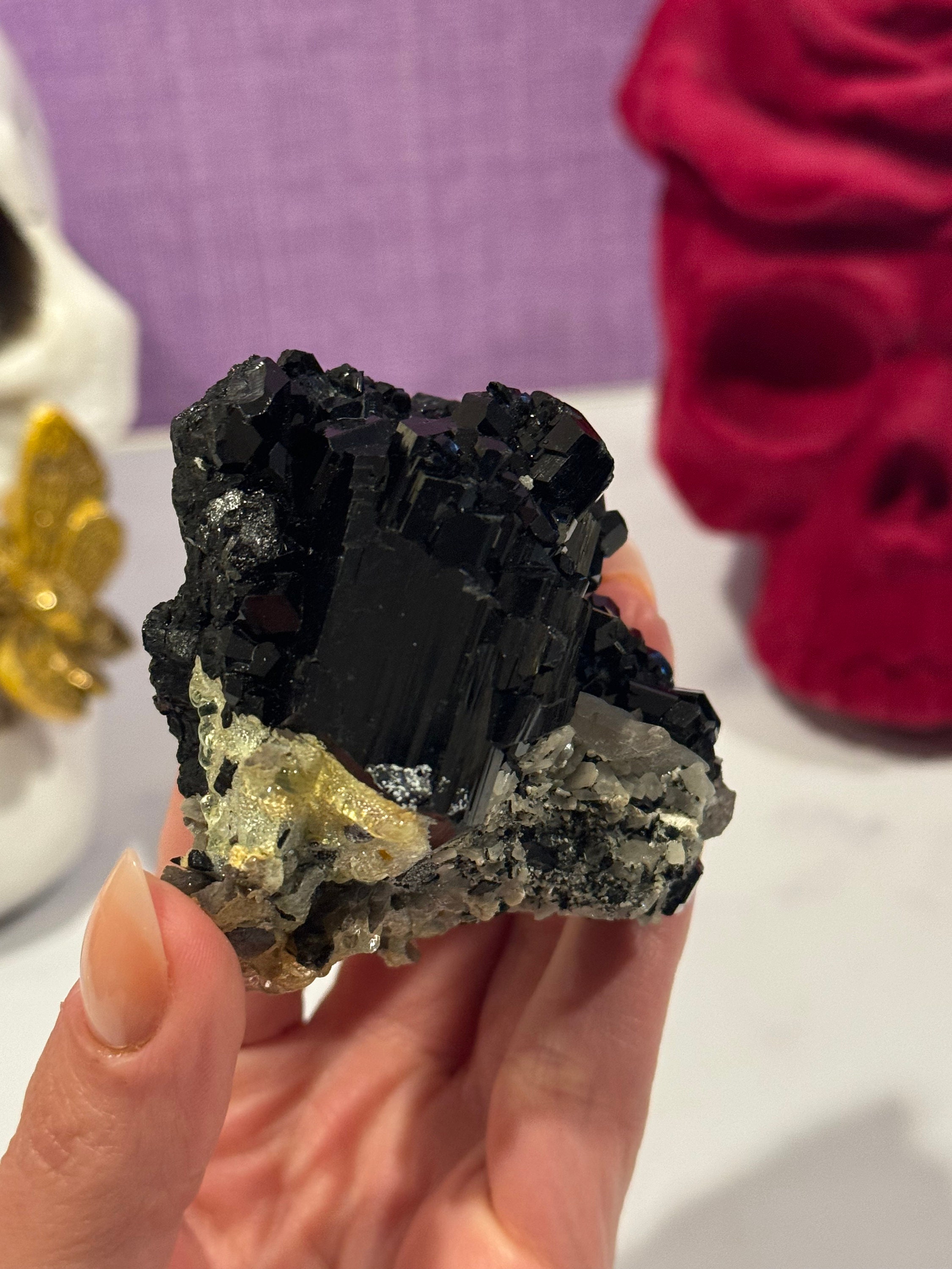 Black Tourmaline & Feldspar Specimen • Protective Grounding Crystal • Natural Mineral • Healing Stone • Collector Piece 4