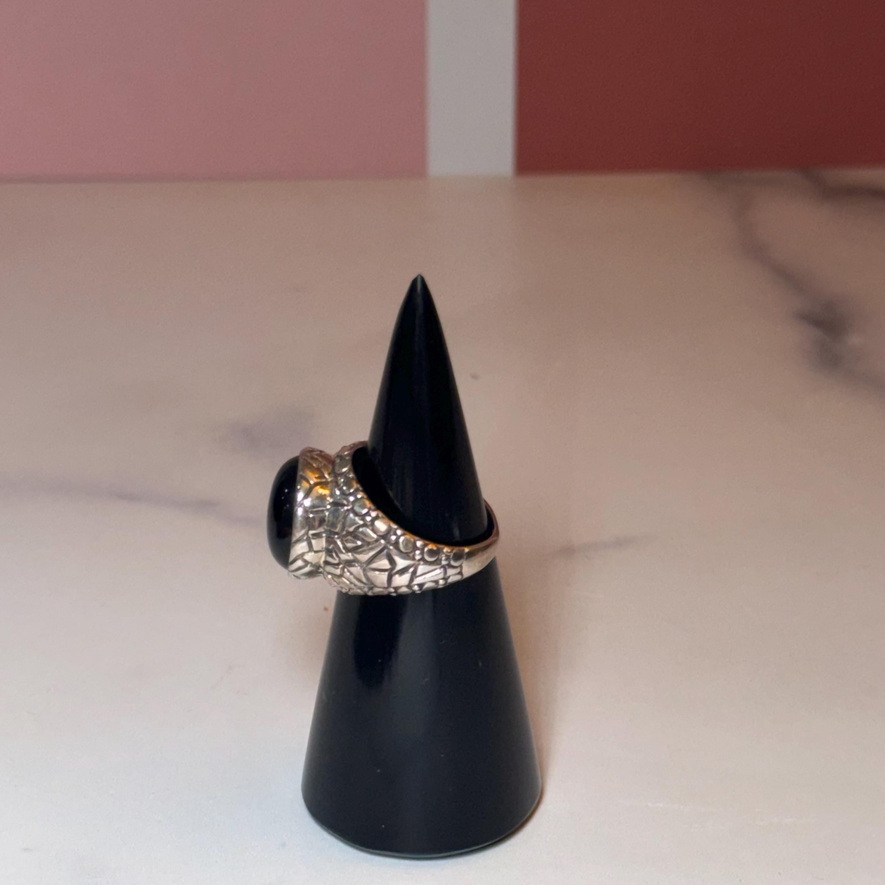 Black Onyx Sterling Silver Ring, Classic Statement Jewelry, Minimalist Design (size 7) 8