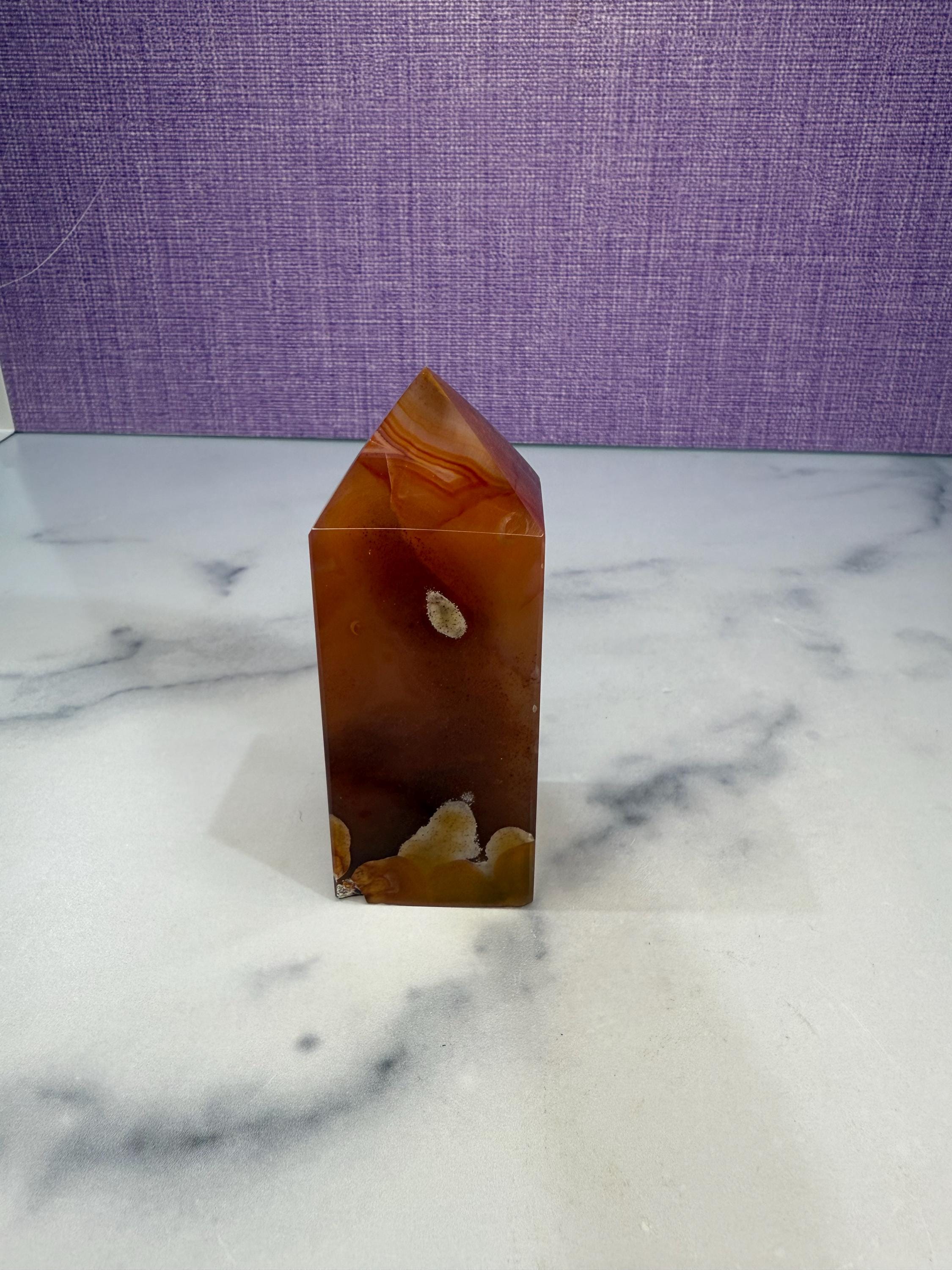 Druzy Carnelian Crystal Tower, Fiery Orange Healing Stone Point, Spiritual Decor, Meditation Obelisk 9