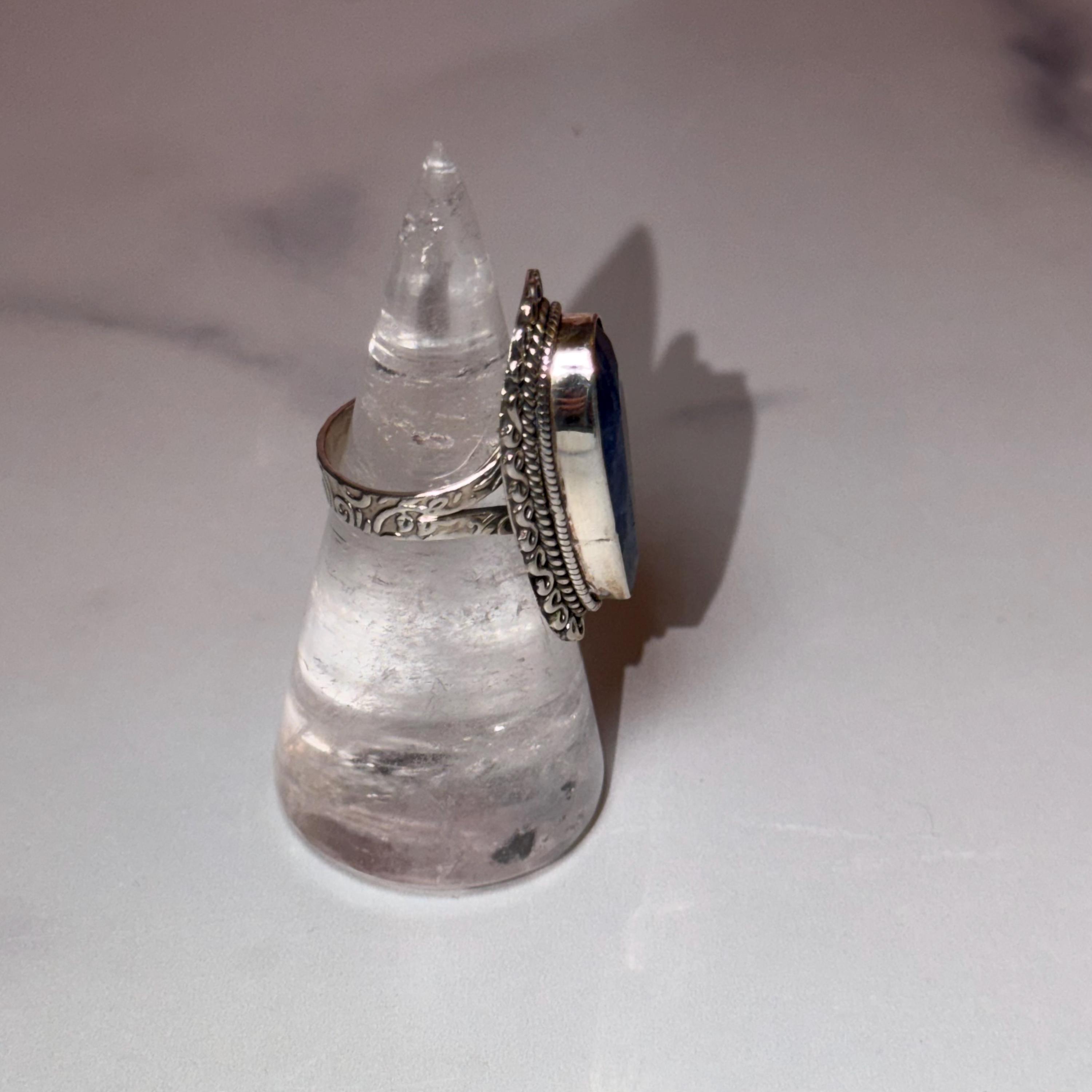 Large Blue Kyanite Statement Ring • Sterling Silver Double Shank Band (Size 7) 10