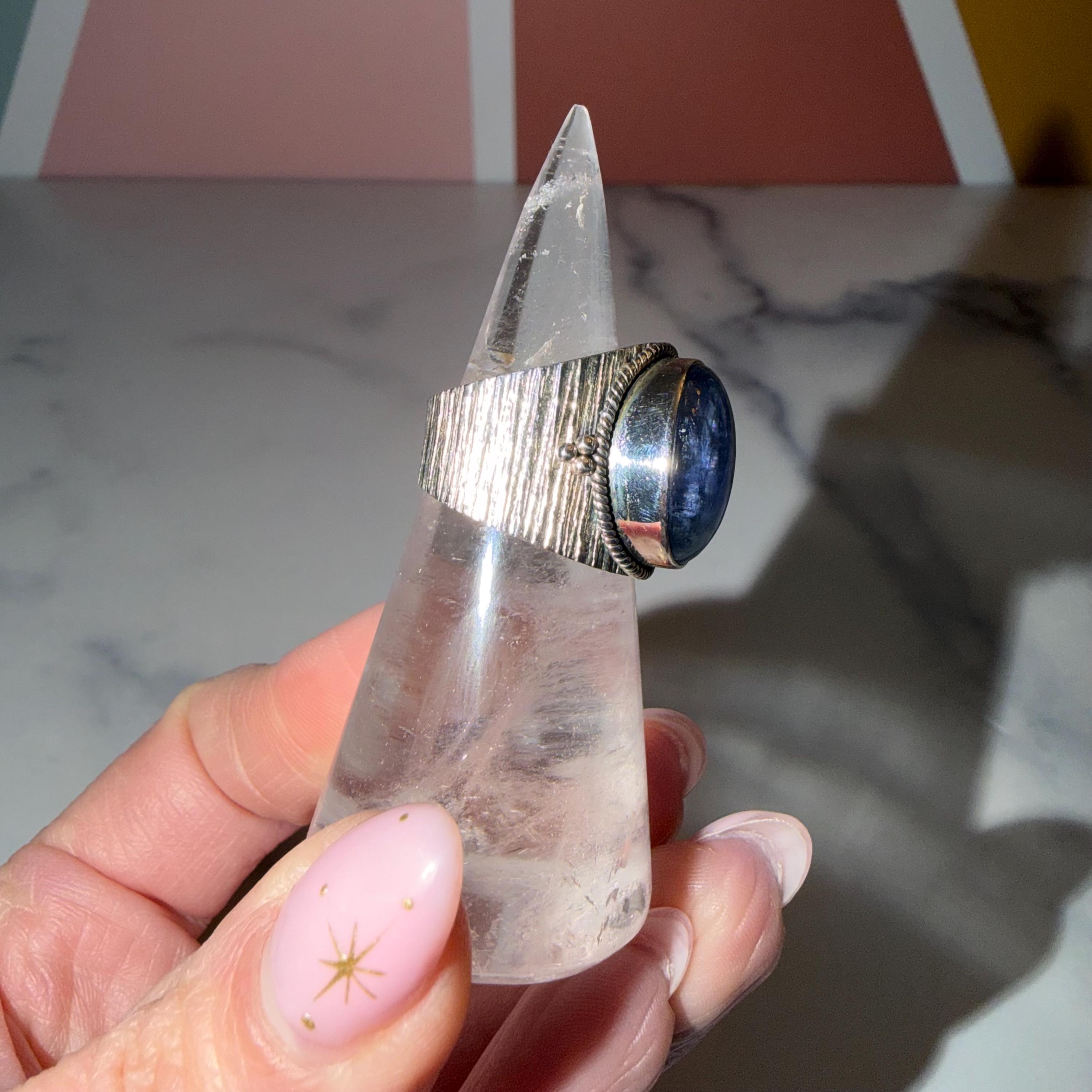 Blue Kyanite Cigar Band Ring • 925 Sterling Silver • Size 7.5 • Statement Gemstone Ring • Boho Crystal Jewelry 6