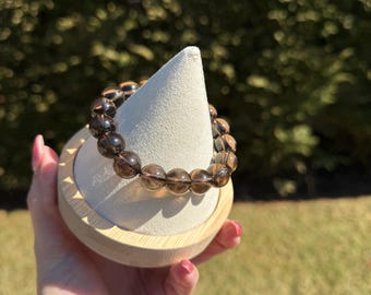 Bracelet de perles de quartz fumé • Cristal naturel 12 mm • Pierre d'ancrage • Bracelet de guérison • Bijoux de protection