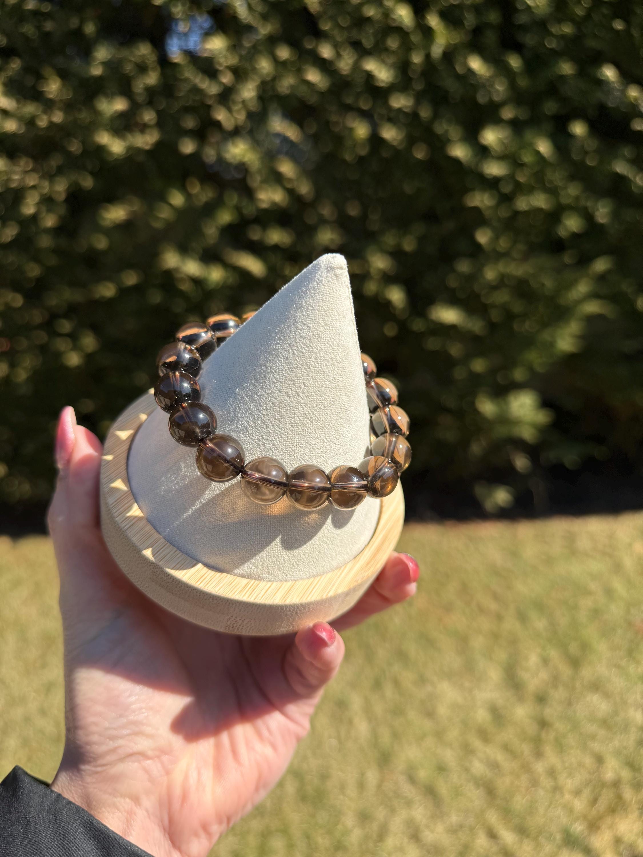 Smoky Quartz Beaded Bracelet • 12mm Natural Crystal • Grounding Stone • Healing Bracelet • Protection Jewelry