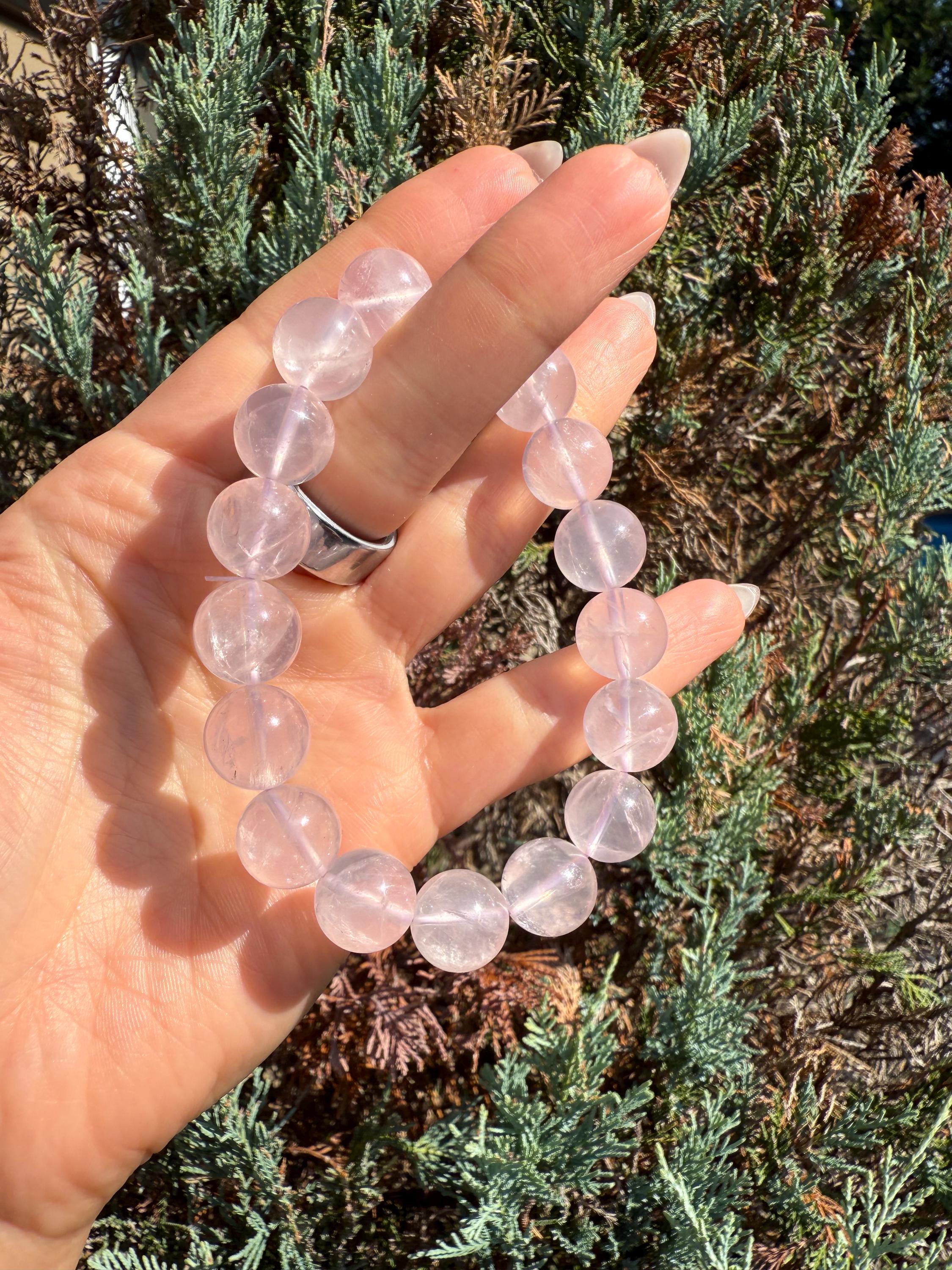 Rose Quartz 12.5mm Crystal Bracelet, Love, Self-Love, Heart Chakra Jewelry 3