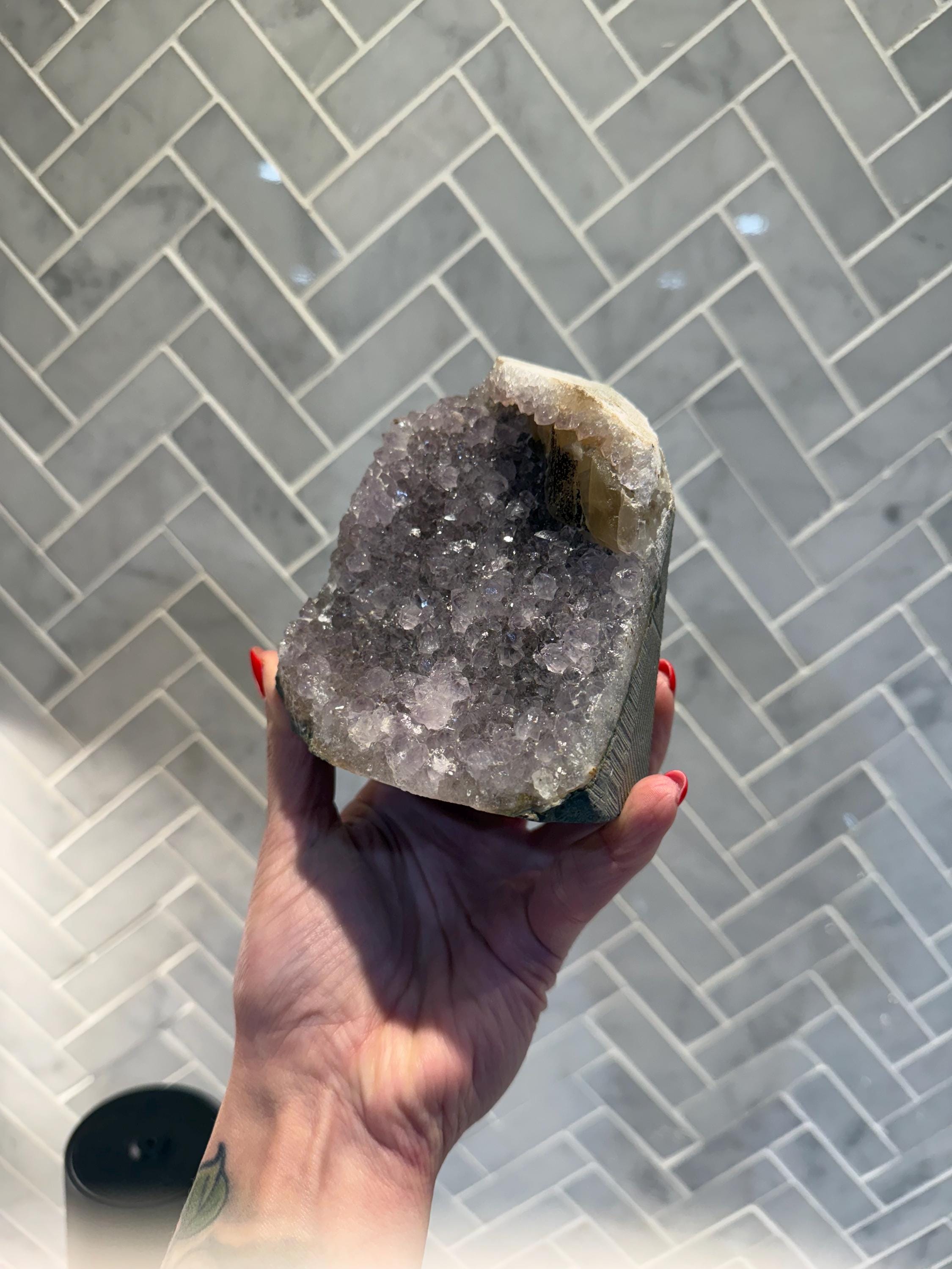 Purple Amethyst Calcite Cluster, Raw Crystal Cut Base, Healing Stone, Druzy Specimen, Home Decor 10