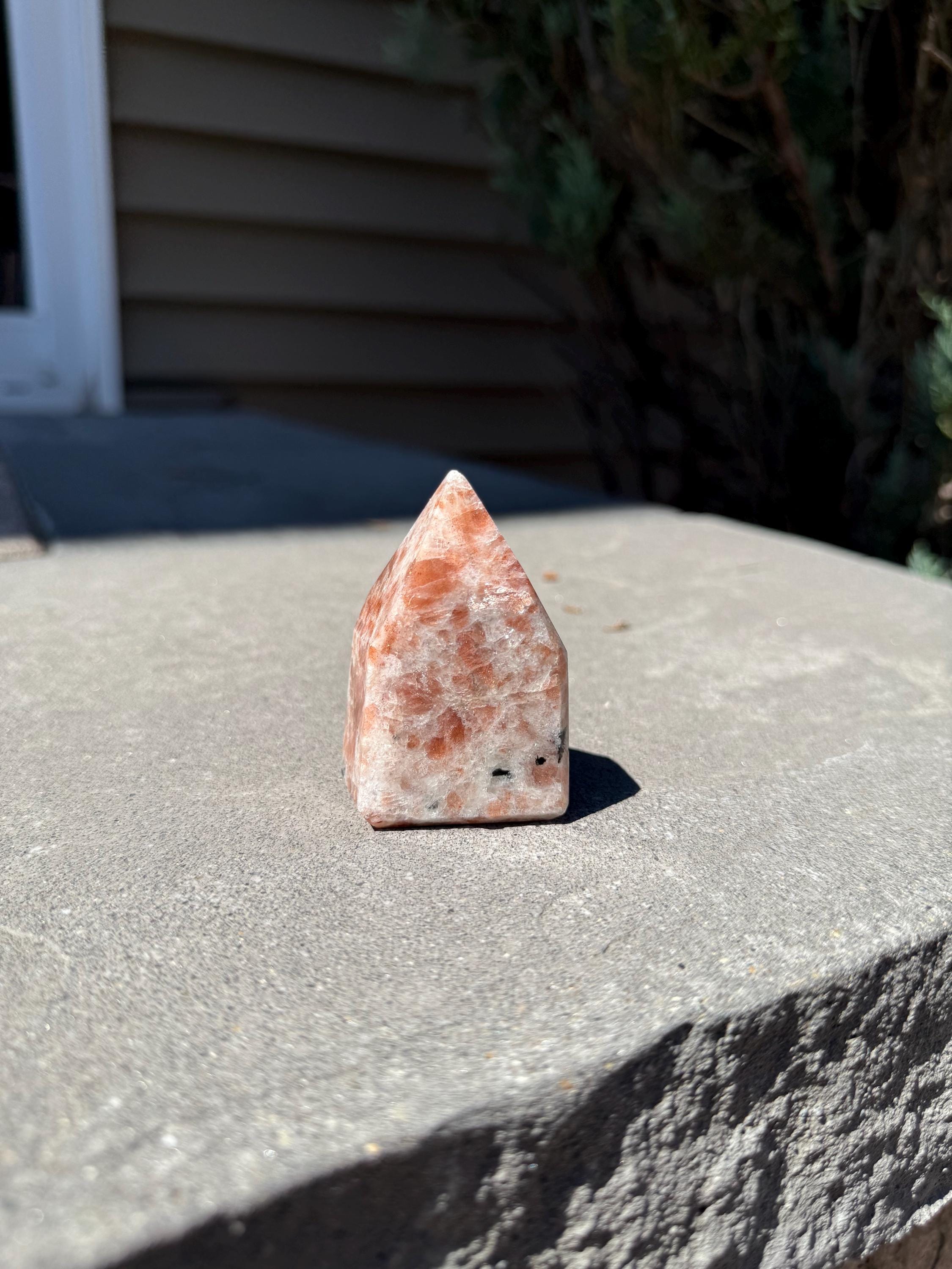 Flashy Sunstone Crystal Point Tower, Natural Mineral Decor, Healing Obelisk (Approx. 4oz) 7