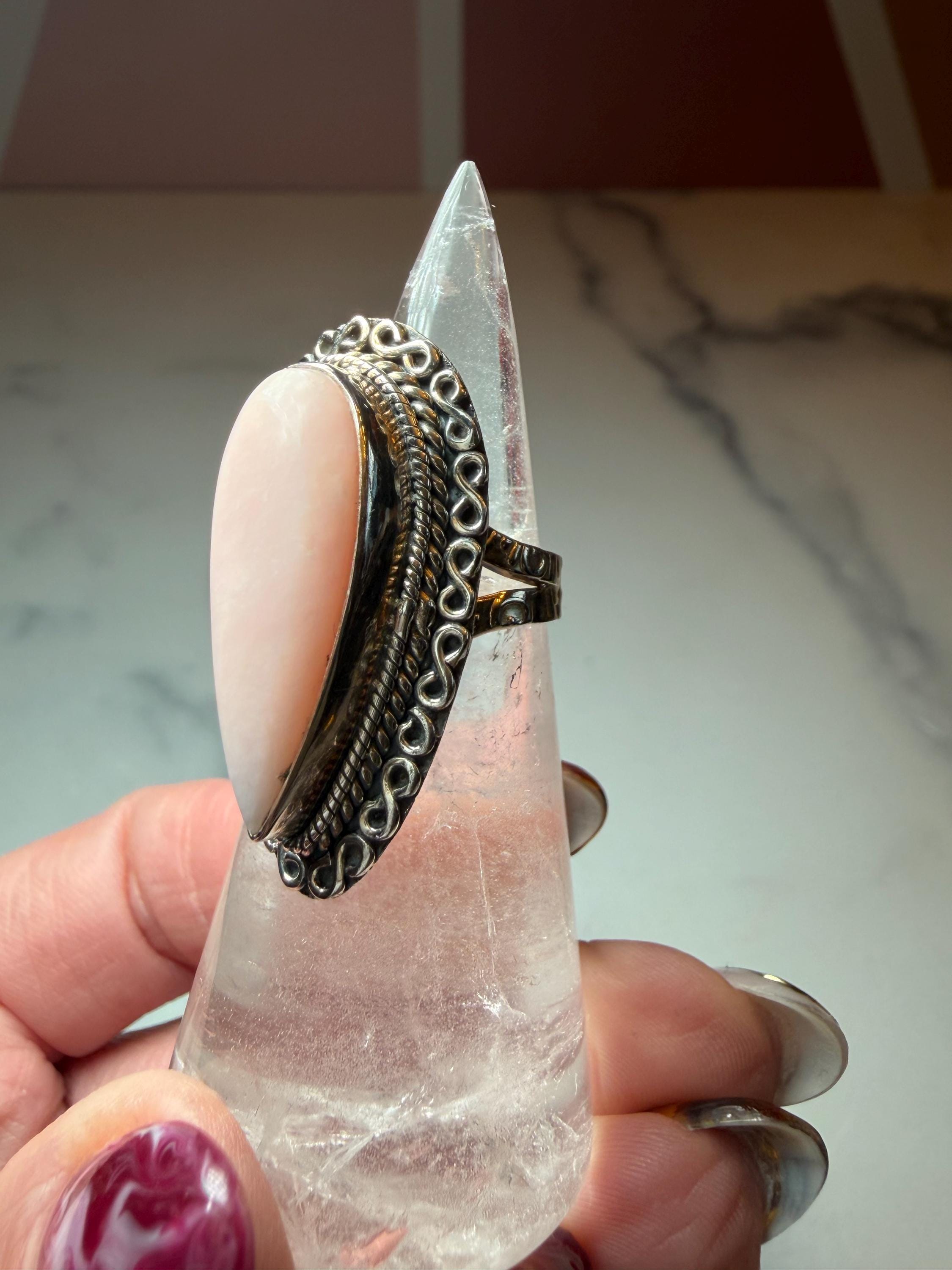 Pink Opal Teardrop Ring • Sterling Silver • Boho Gemstone Jewelry (size 6) 3
