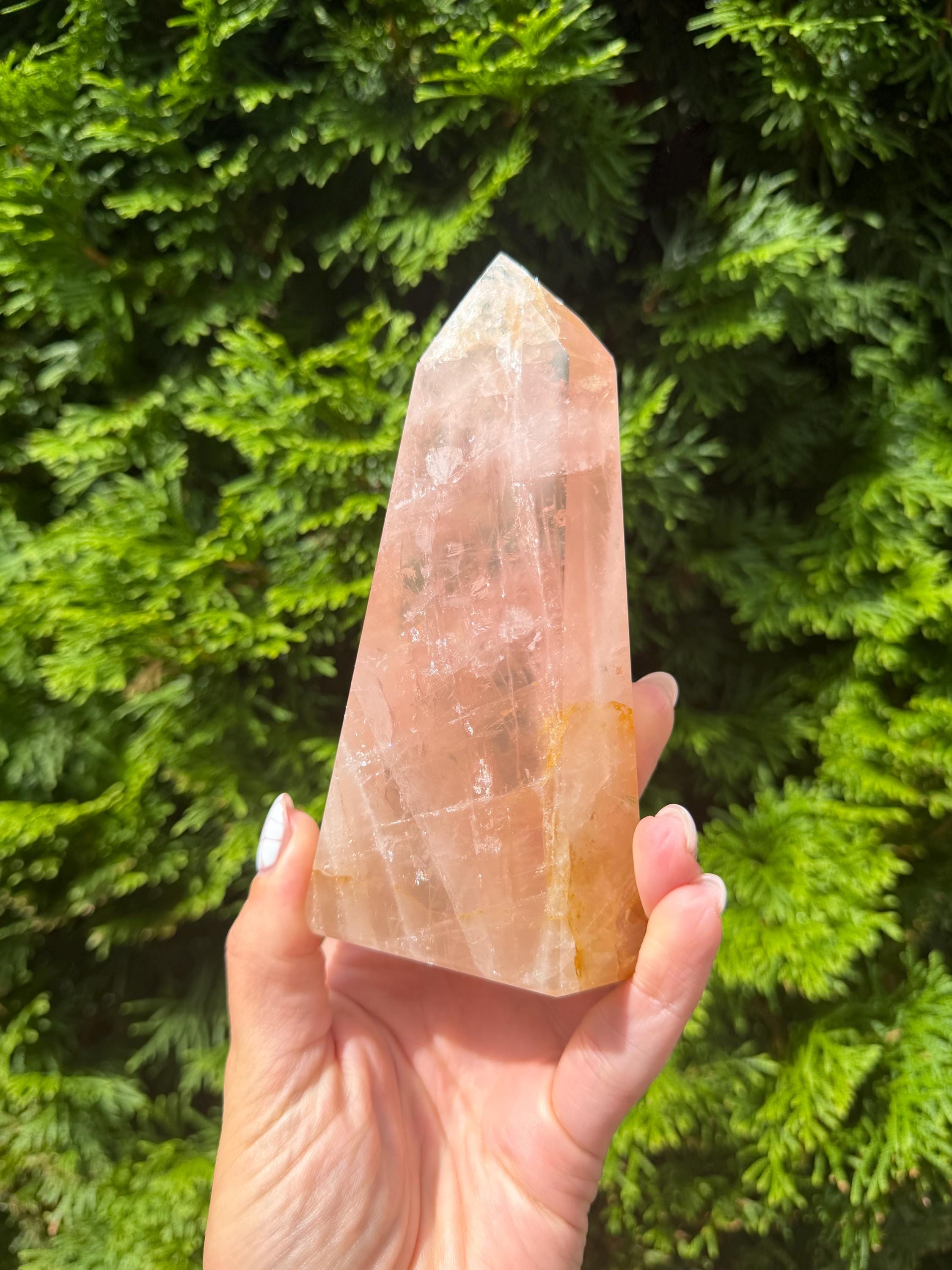 Rose Quartz & Golden Healer Tower from Brazil: Polished Quartz Point 4