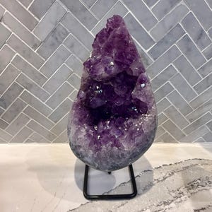XL Purple Amethyst Calcite Druzy Crystal on Stand, Natural Geode Display, Statement Crystal Decor, Healing Stone, Crystal Home Decor, Gift
