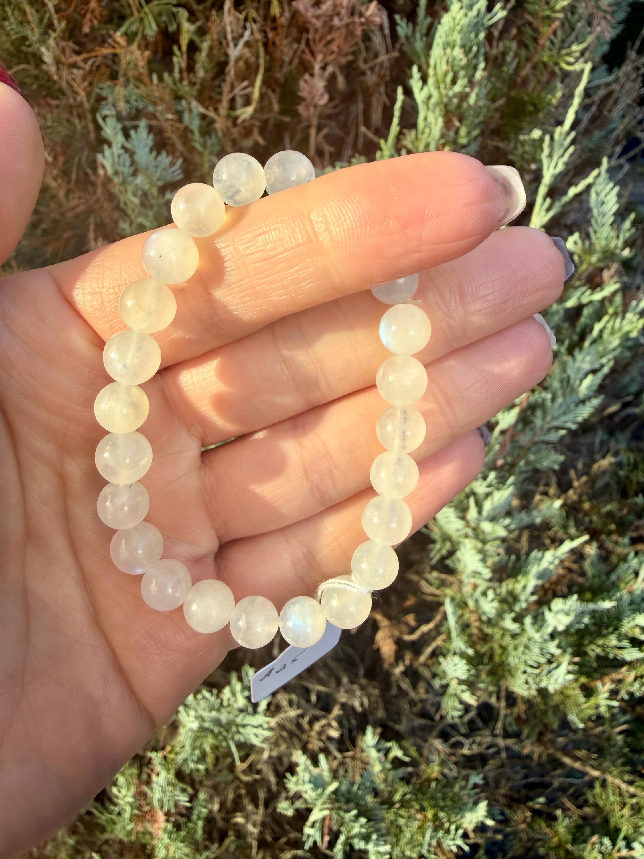 Flashy White Moonstone Beaded Bracelet • Crystal Healing Jewelry • Intuition & Feminine Energy 7
