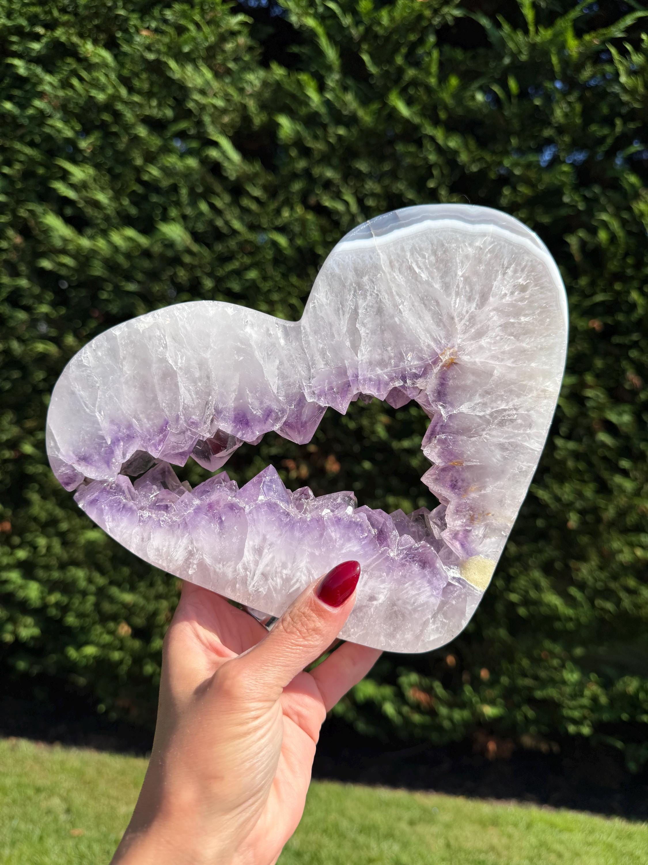 XL Agate Amethyst Heart Portal Carving • Self-Standing Polished Crystal Sculpture 13