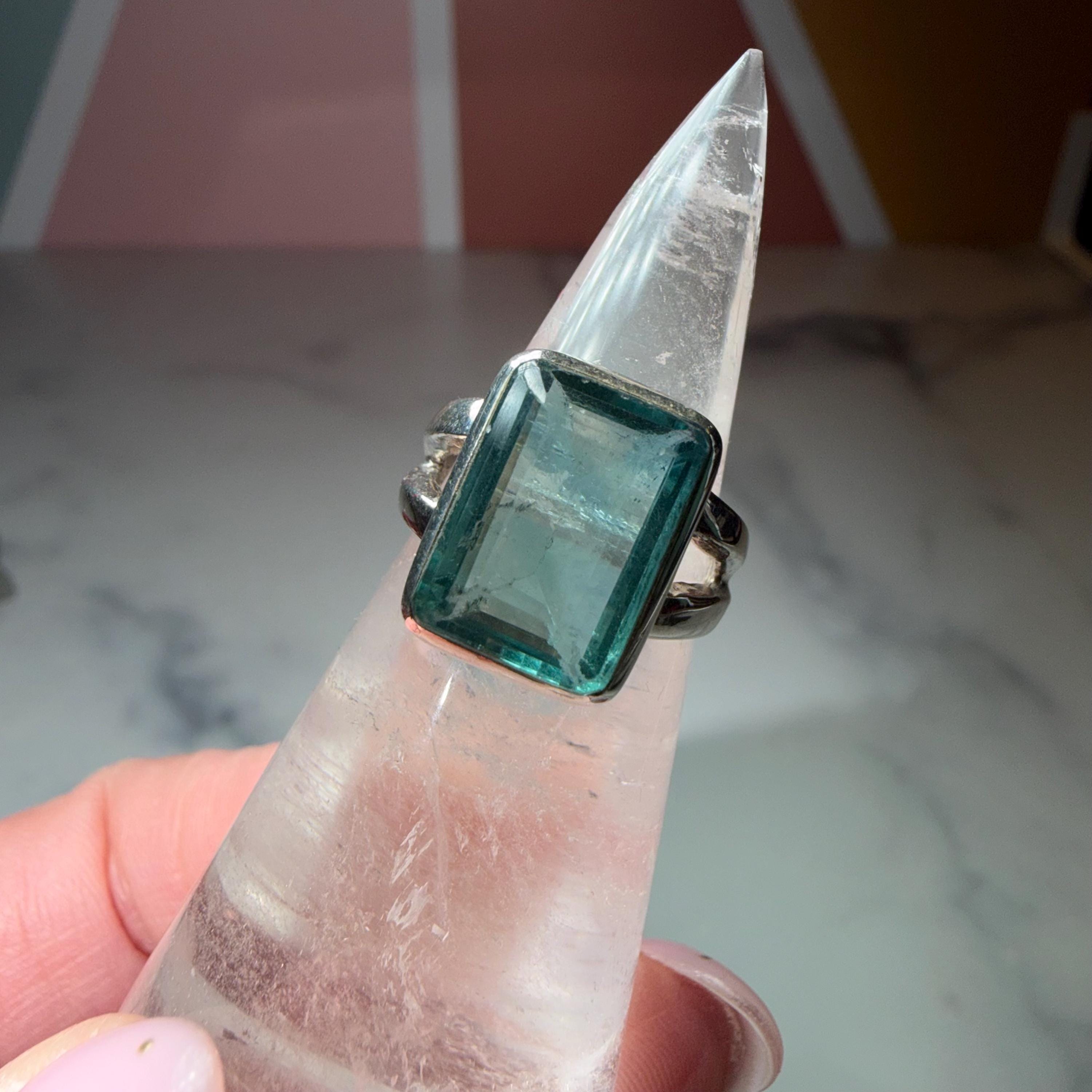 Faceted Blue Fluorite Ring Size 6, 925 Sterling Silver Statement Ring Crystal Jewelry Gift 3