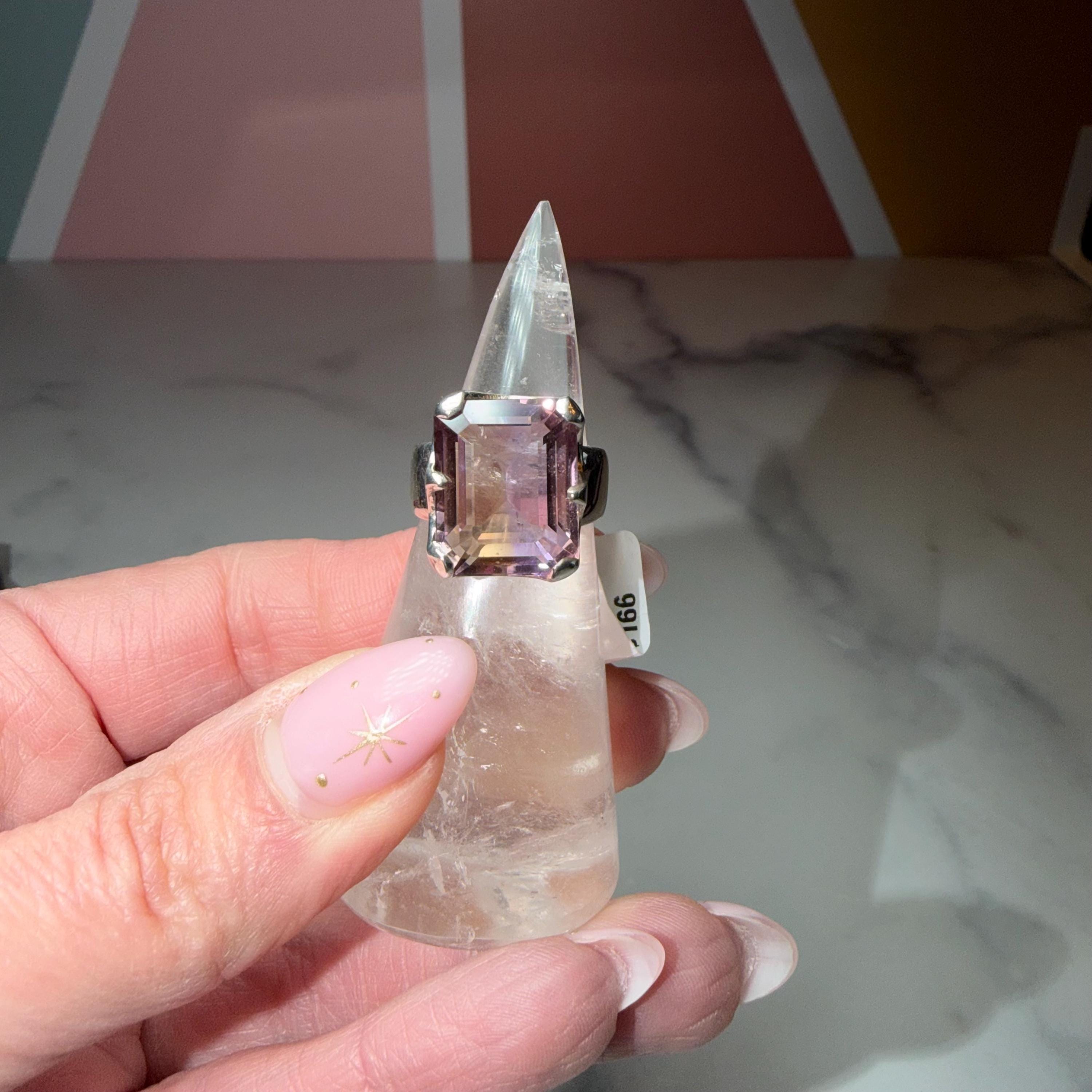 Large Faceted Ametrine Ring, Sterling Silver Statement Ring, Bi-Color Gemstone Jewelry 3