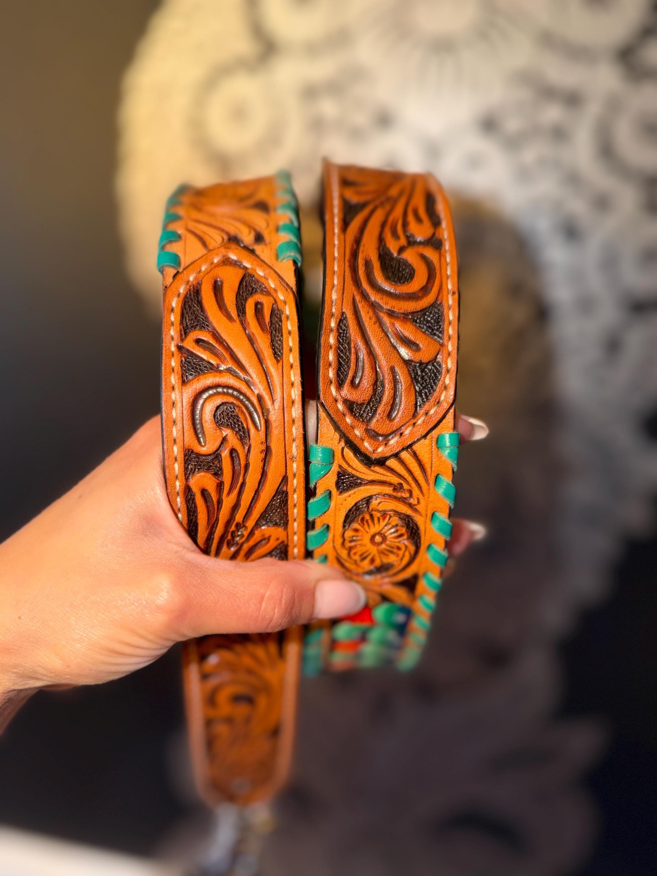 Tooled Leather Cactus Purse Strap 3