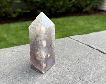 黒花瑪瑙緑水晶タワー、研磨済みオベリスク、スピリチュアル装飾品