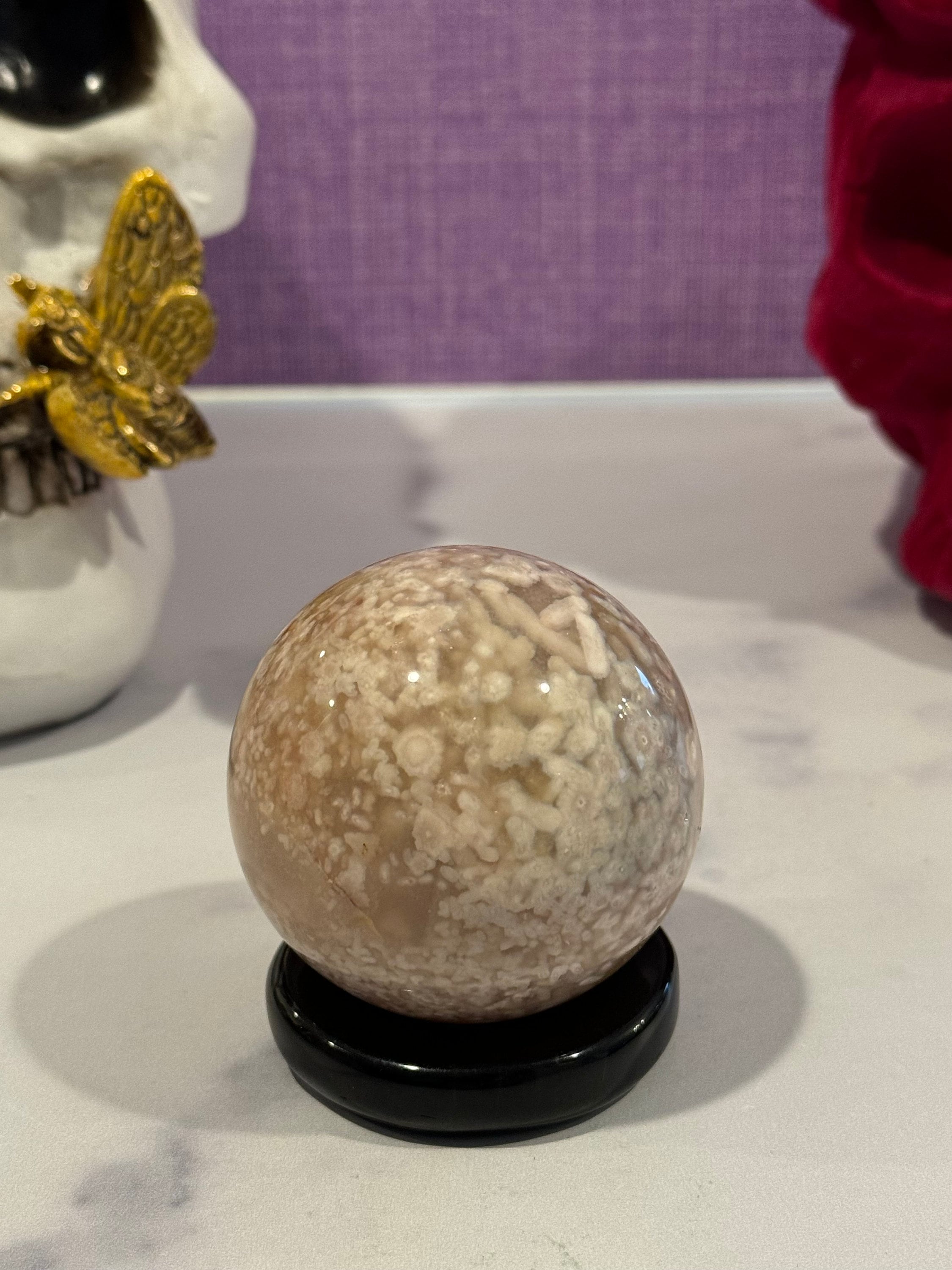Flower Agate Sphere • 59mm • Plume Pattern Crystal • Polished Gemstone Ball • Healing Stone • Spiritual Decor 6