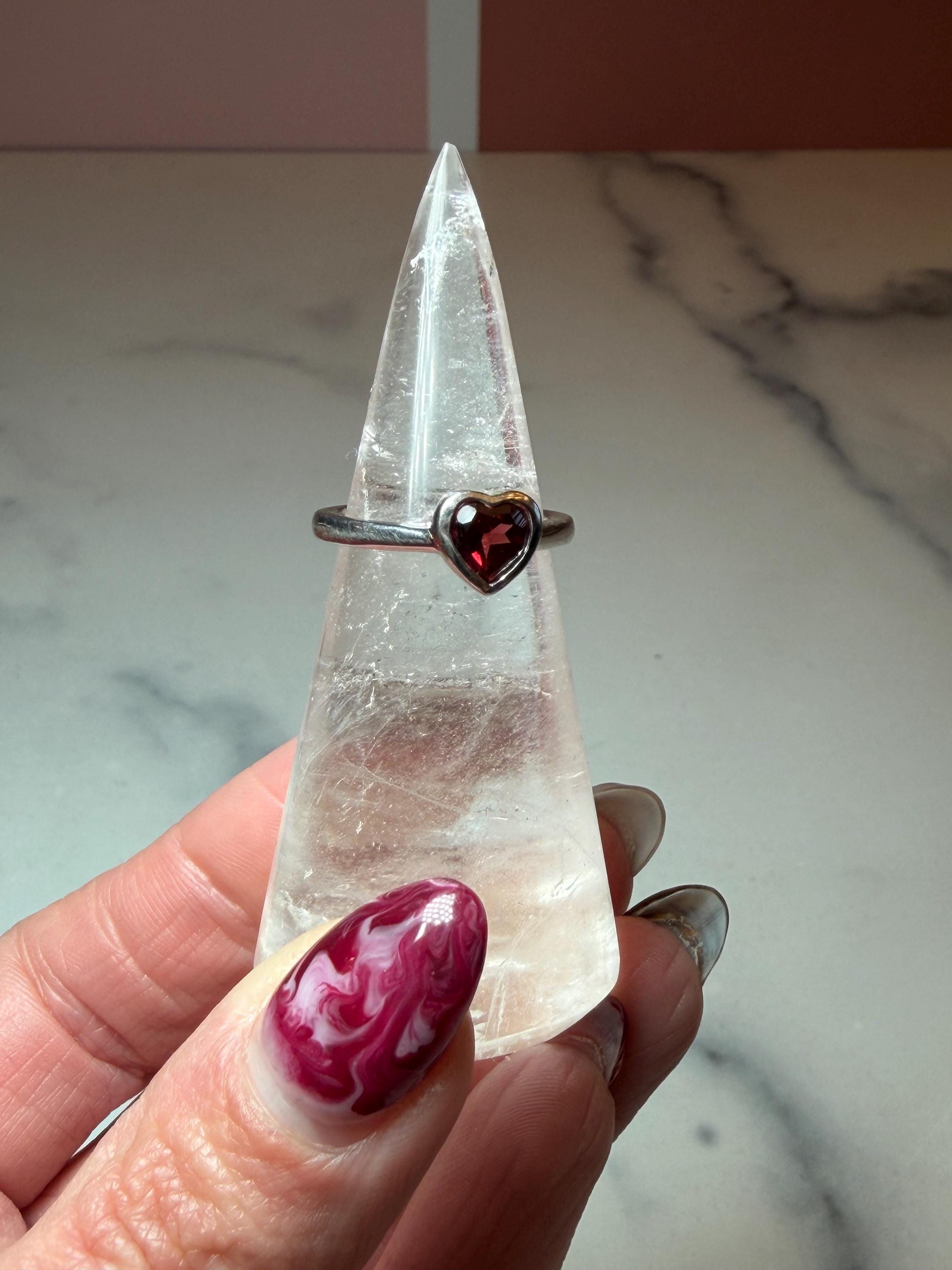 Faceted Garnet Heart Ring • Dainty Sterling Silver Boho Jewelry (size 6.25) 5
