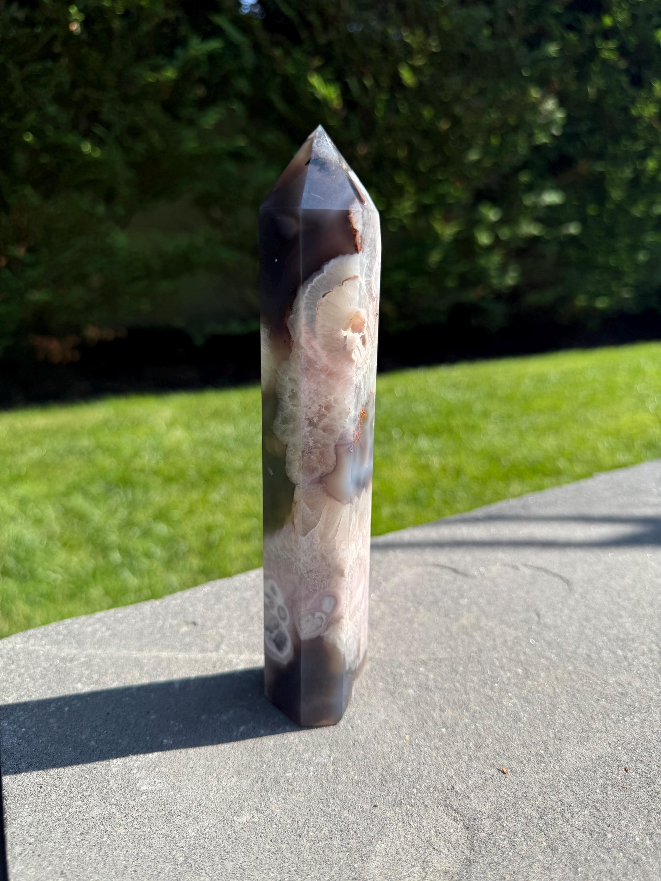 Black Flower Agate Druzy Crystal Tower • Polished Obelisk, Spiritual Decor 6