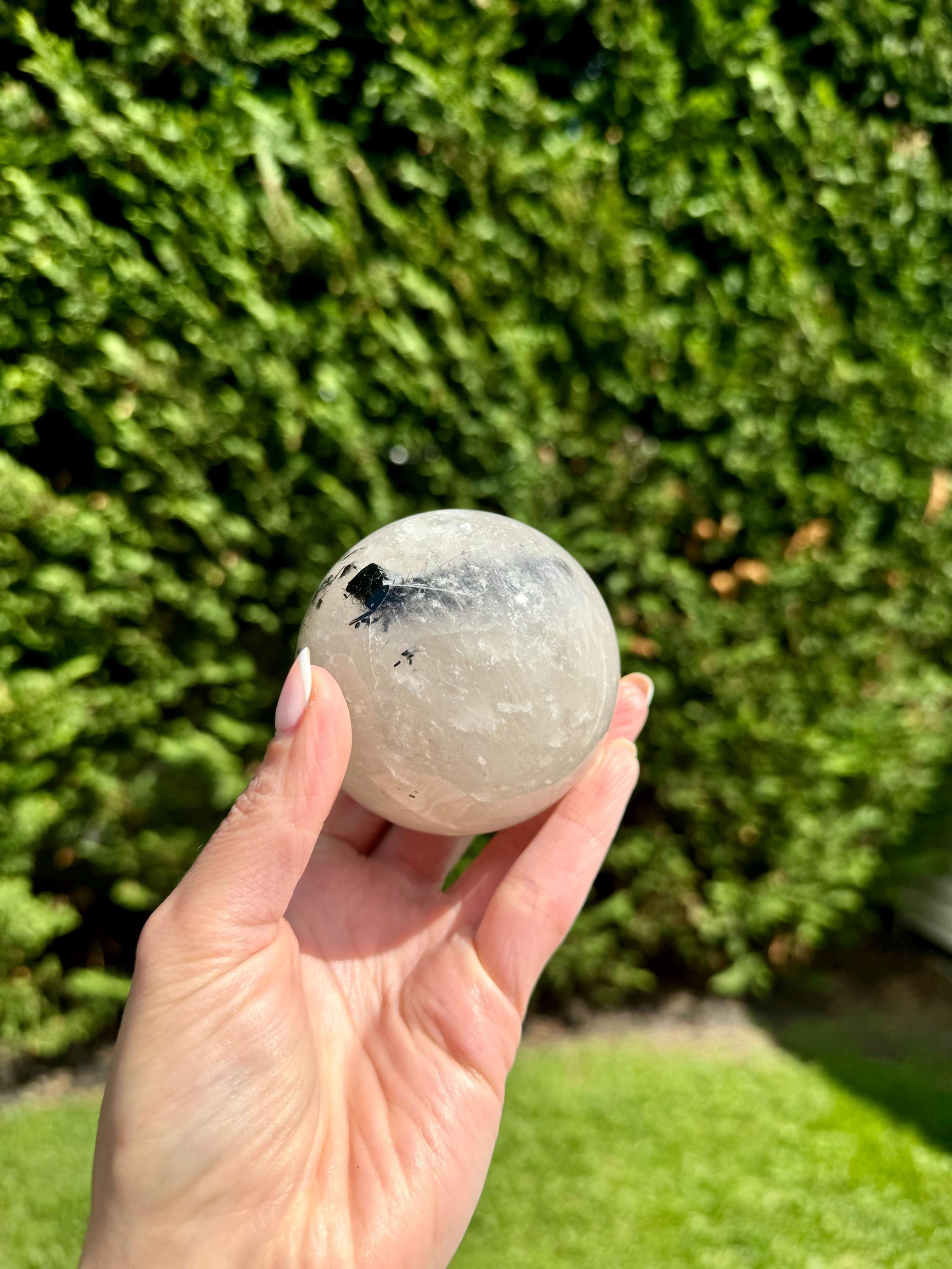 Tourmalated Quartz Crystal Sphere, Black Tourmaline Inclusions, Protection Stone Decor (63mm) 4
