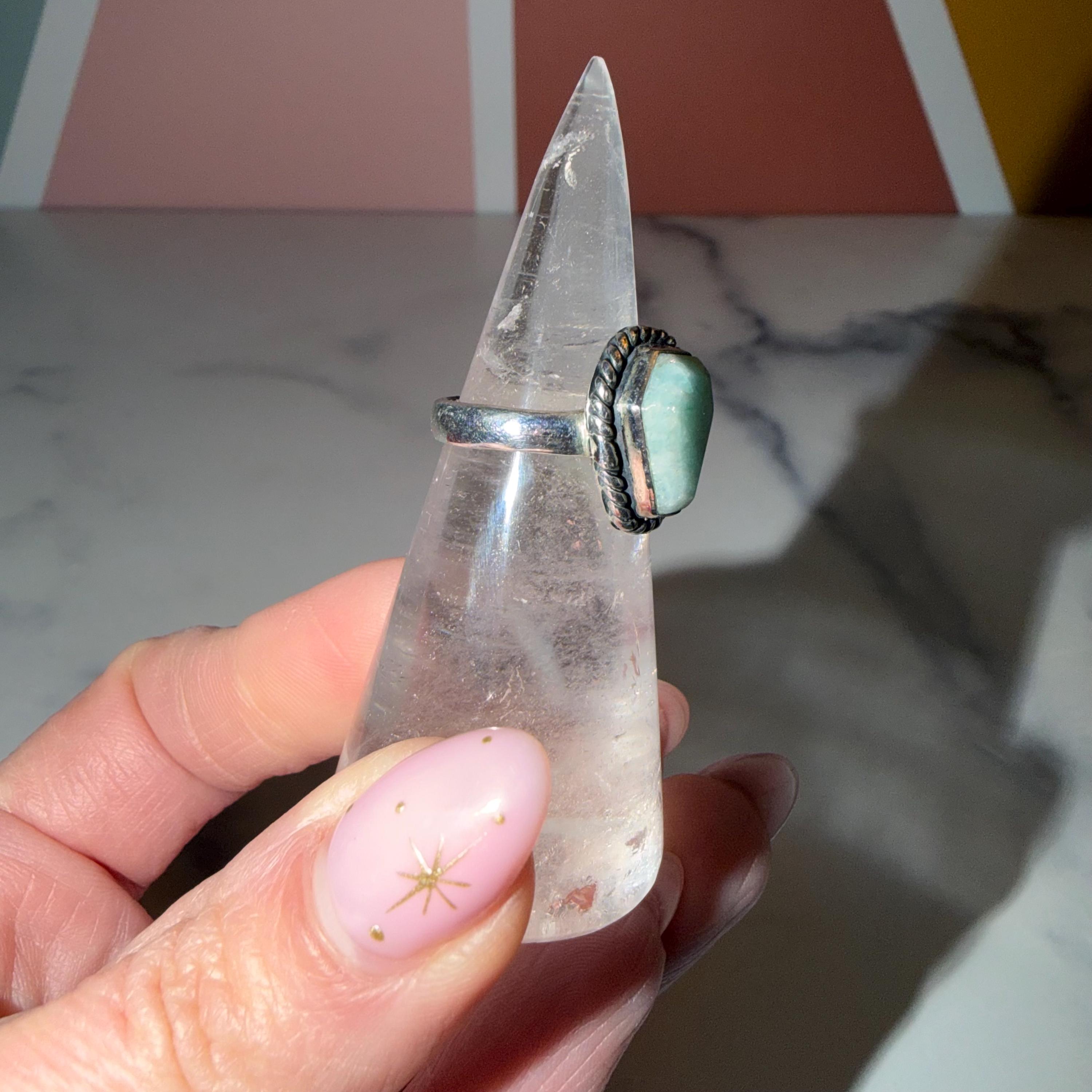 Amazonite Coffin Ring • 925 Sterling Silver • Size 6 • Gothic Gemstone Ring • Statement Crystal Jewelry • Boho Witchy Ring 5