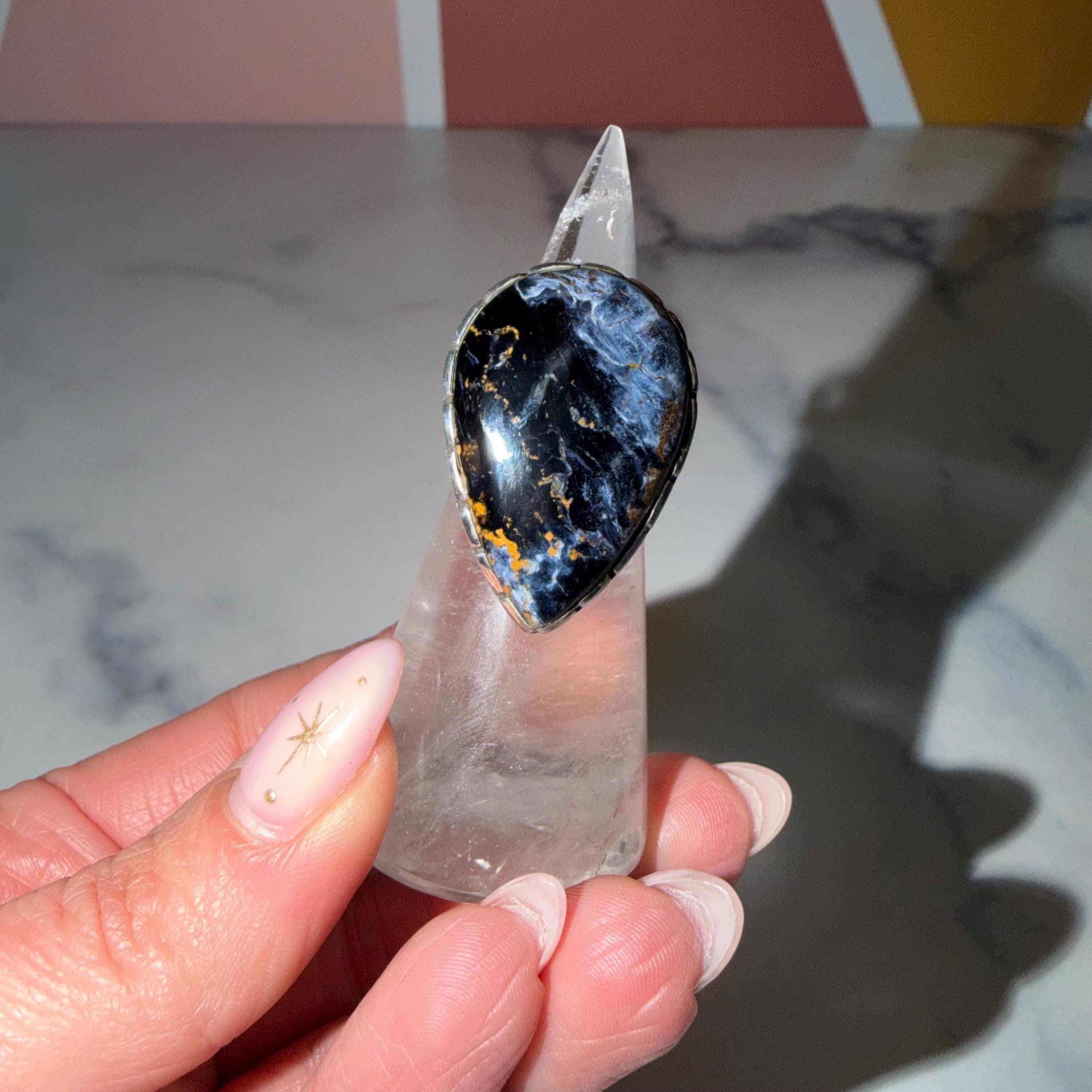 Large Pietersite Teardrop Ring • Sterling Silver Statement Gemstone Jewelry (Size 7) 4
