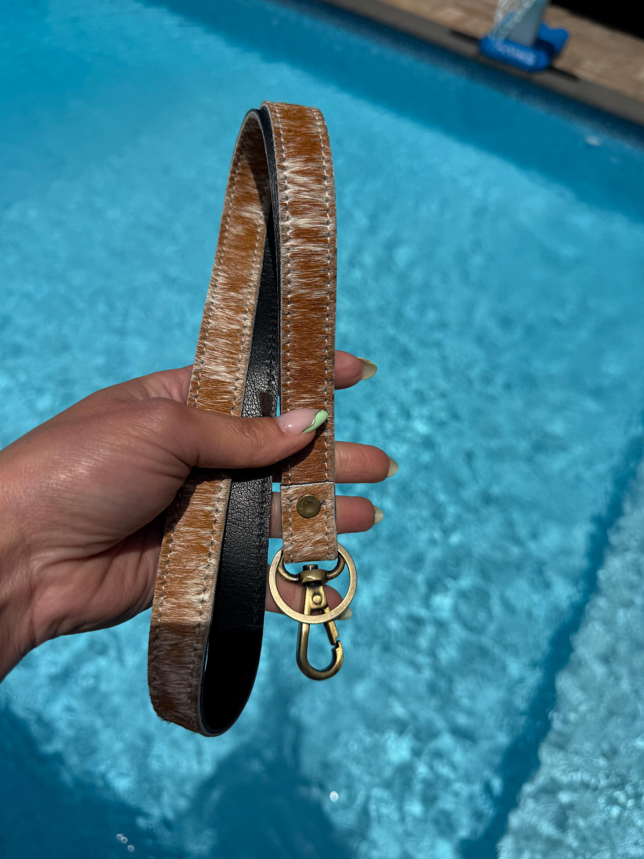 Hair-on Hide Leather Lanyard, 19" Western Key Strap, Rustic Cowhide Keychain Holder