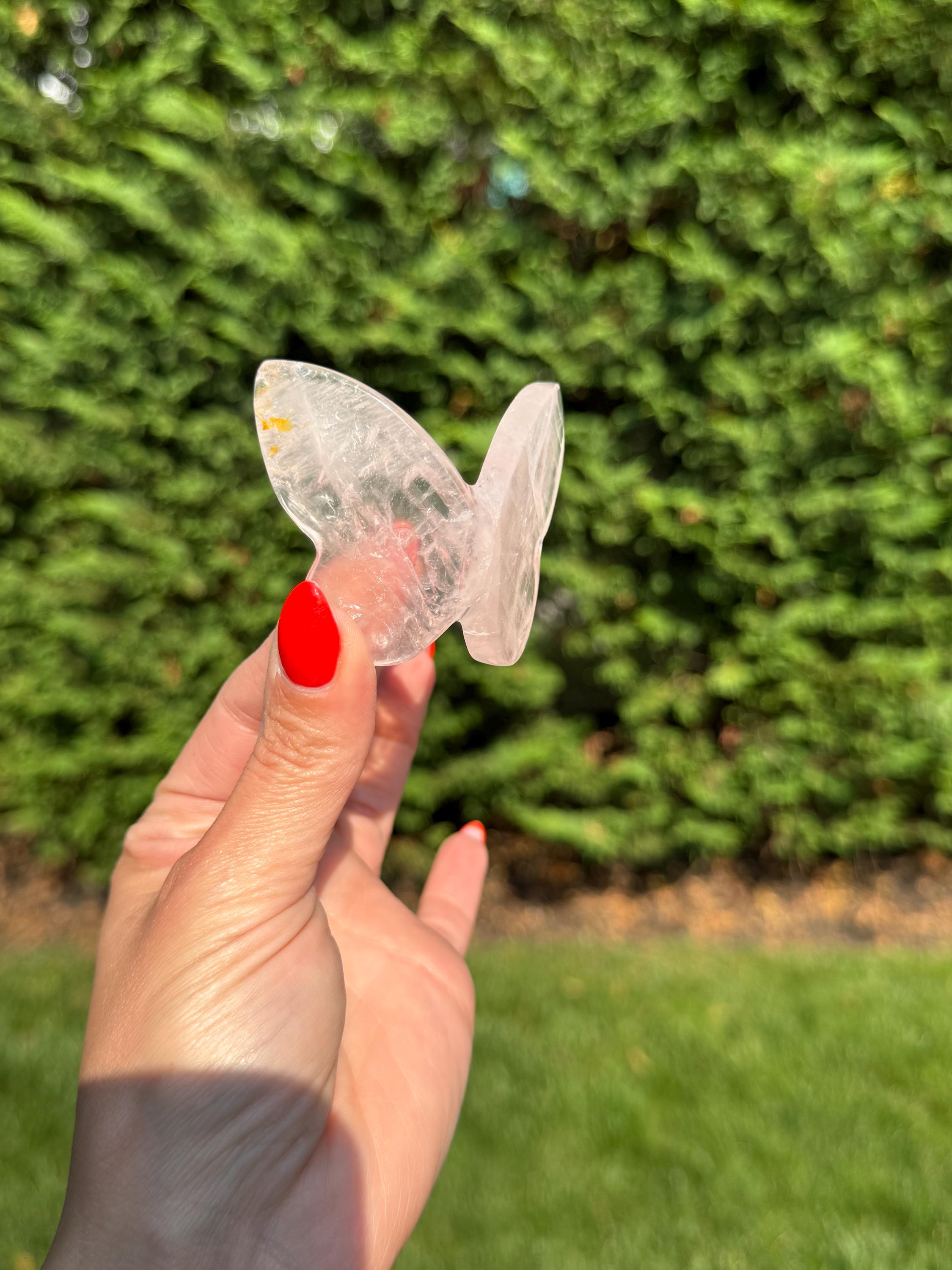 Rose Quartz Butterfly Carving • Golden Healer Crystal • Hand Carved Gemstone Decor 4