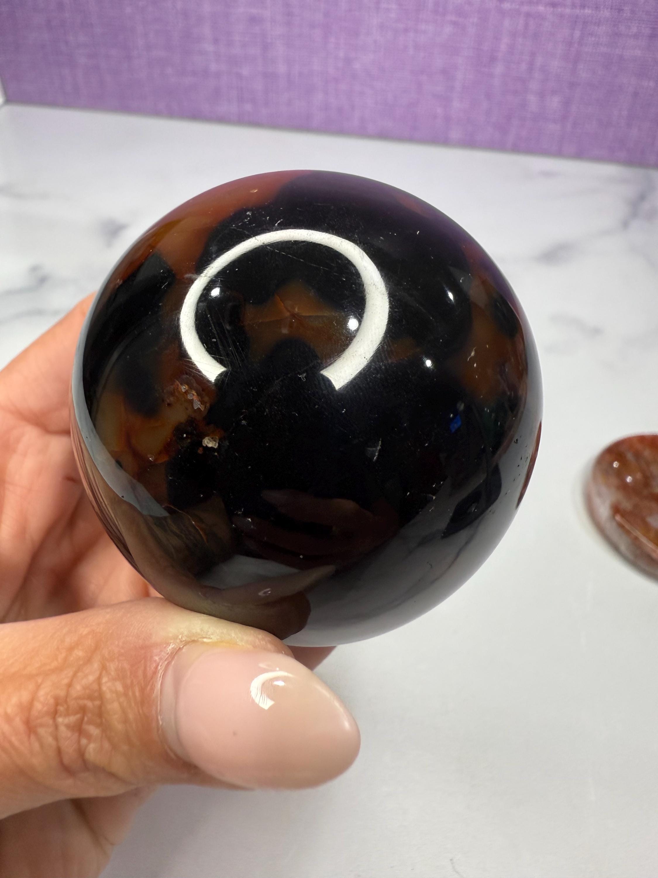 Dark Carnelian Agate Sphere • Druzy Crystal Orb, Madagascar Gemstone (61mm) 5