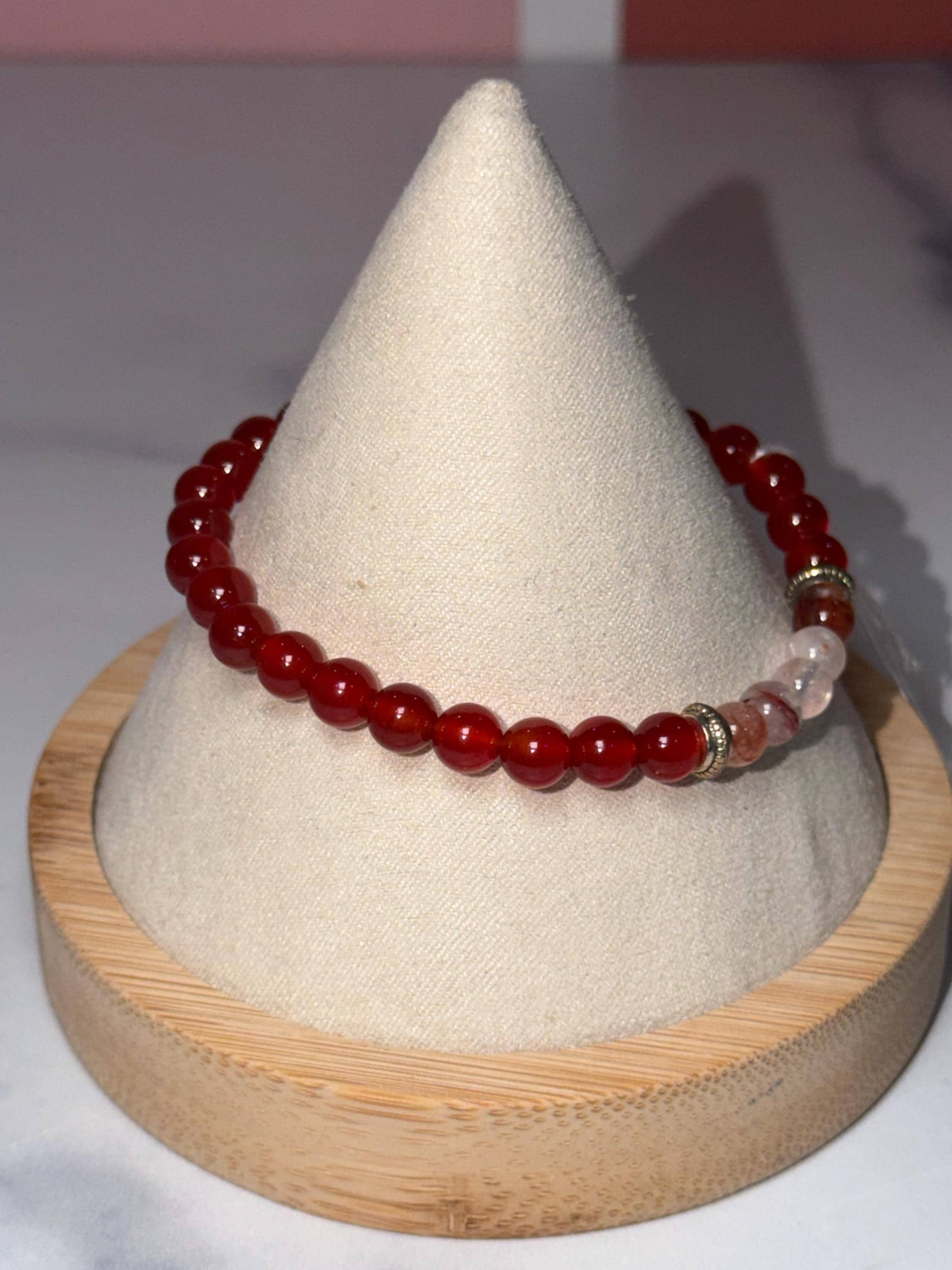 Carnelian & Fire Quartz Stretch Bracelet, Subtle Sparkle Gemstone Jewelry 7