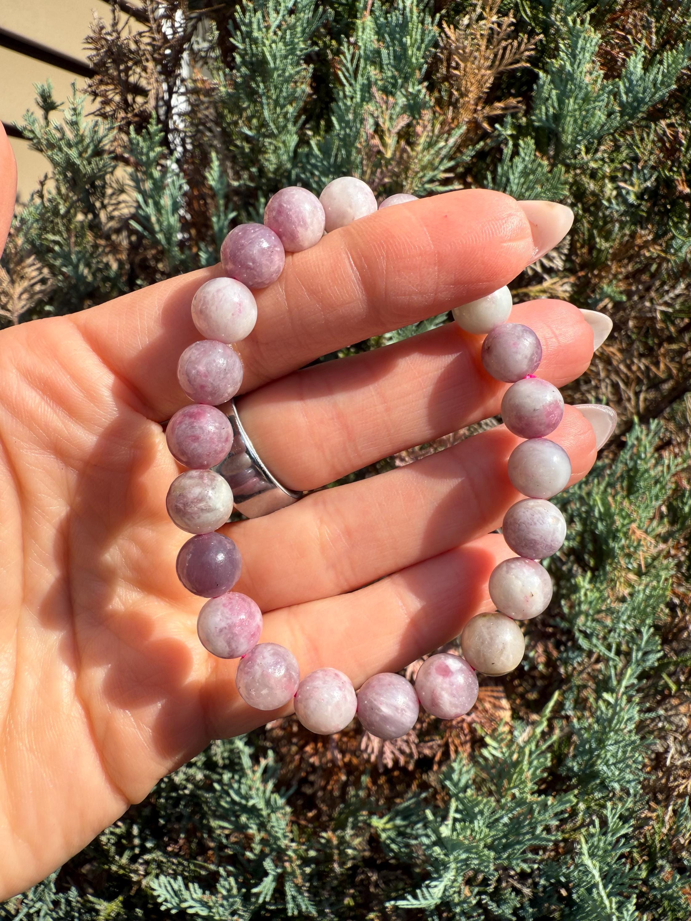 Unicorn Stone Stretch Beaded Bracelet: Lepidolite, Tourmaline, Quartz Crystal (9mm) 7