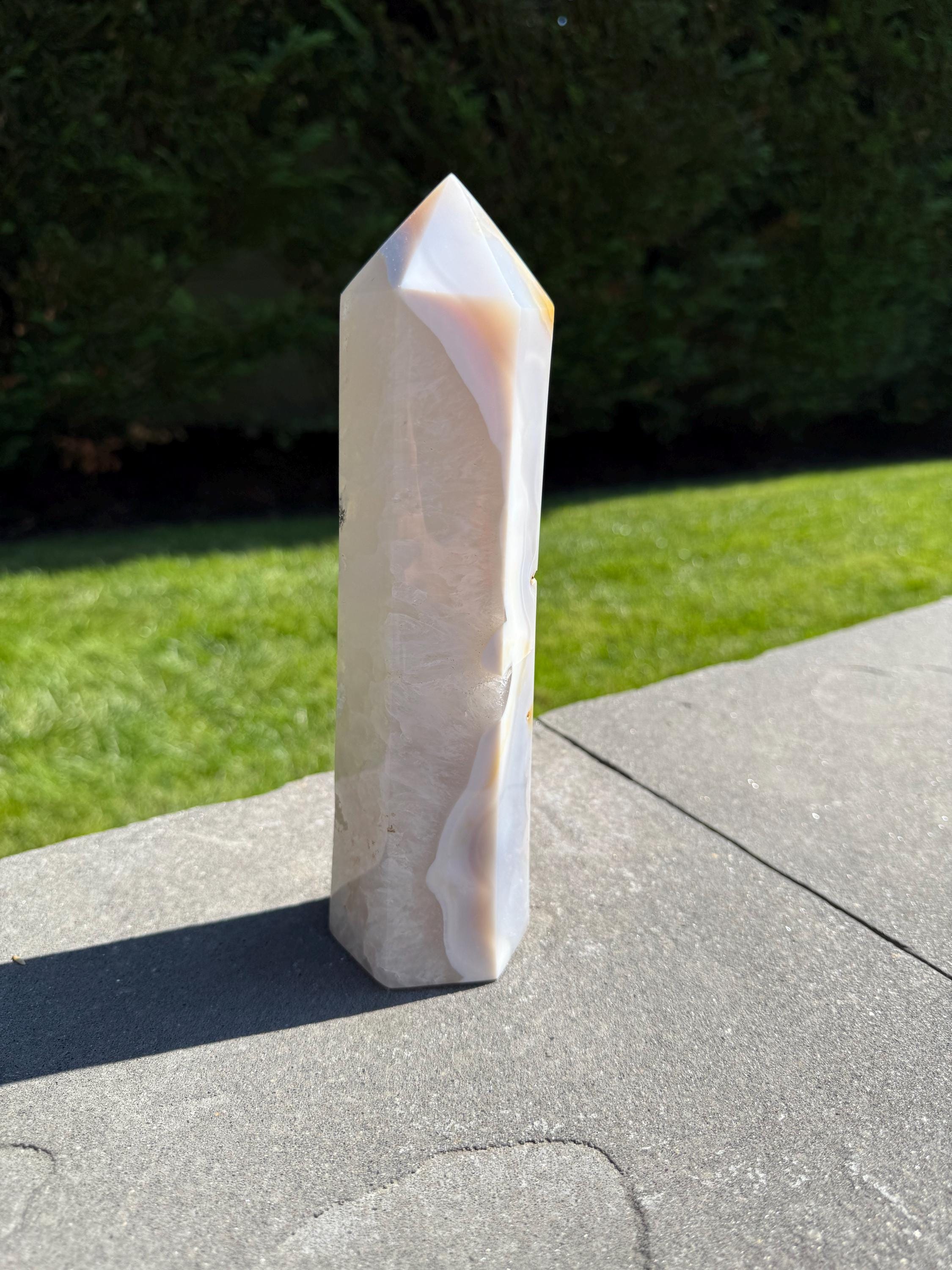 XL Blue Banded Agate Quartz Crystal Tower • Polished Point, Natural Mineral Specimen 11