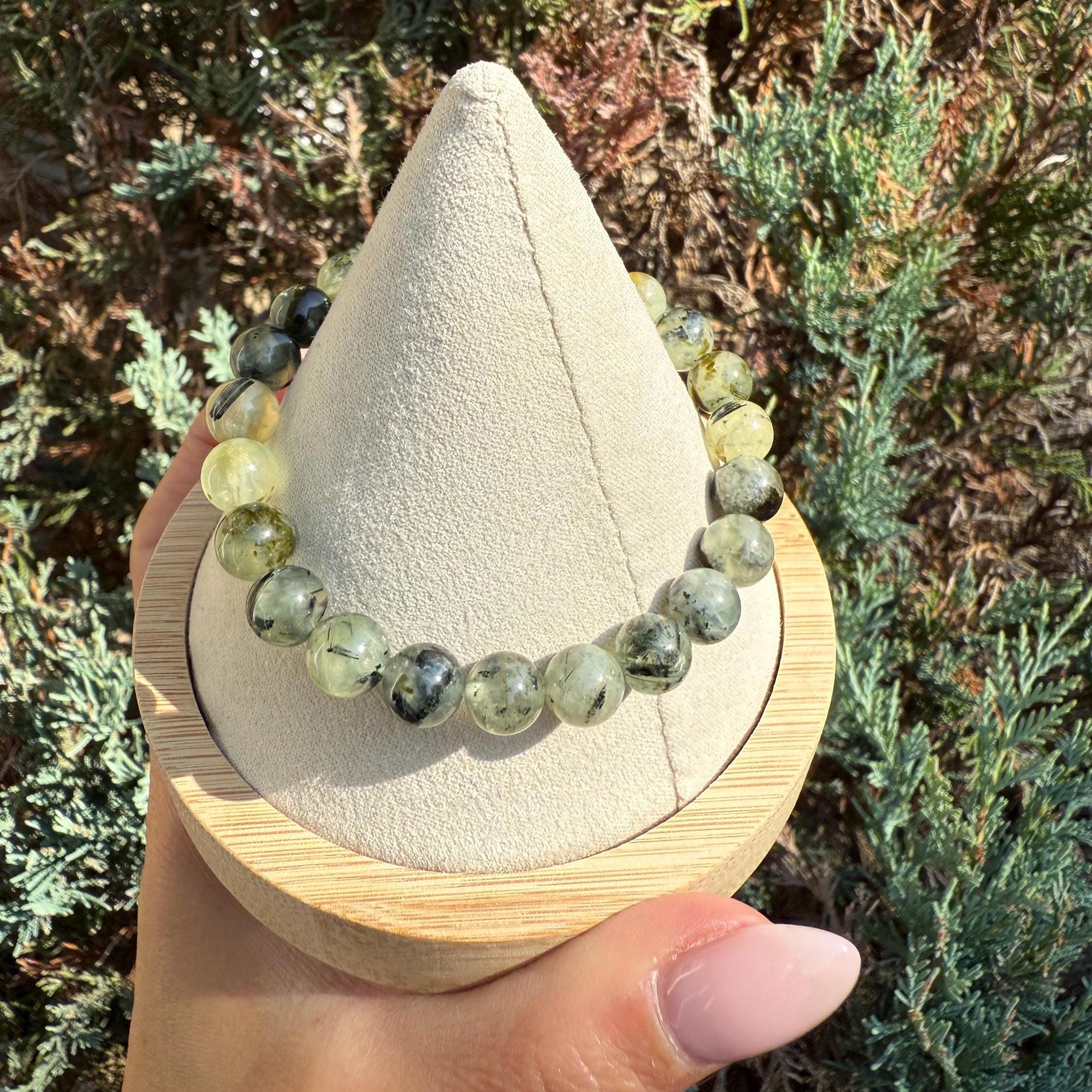 Prehnite & Epidote Crystal Beaded Stretch Bracelet: Natural Gemstone, Heart Chakra 3