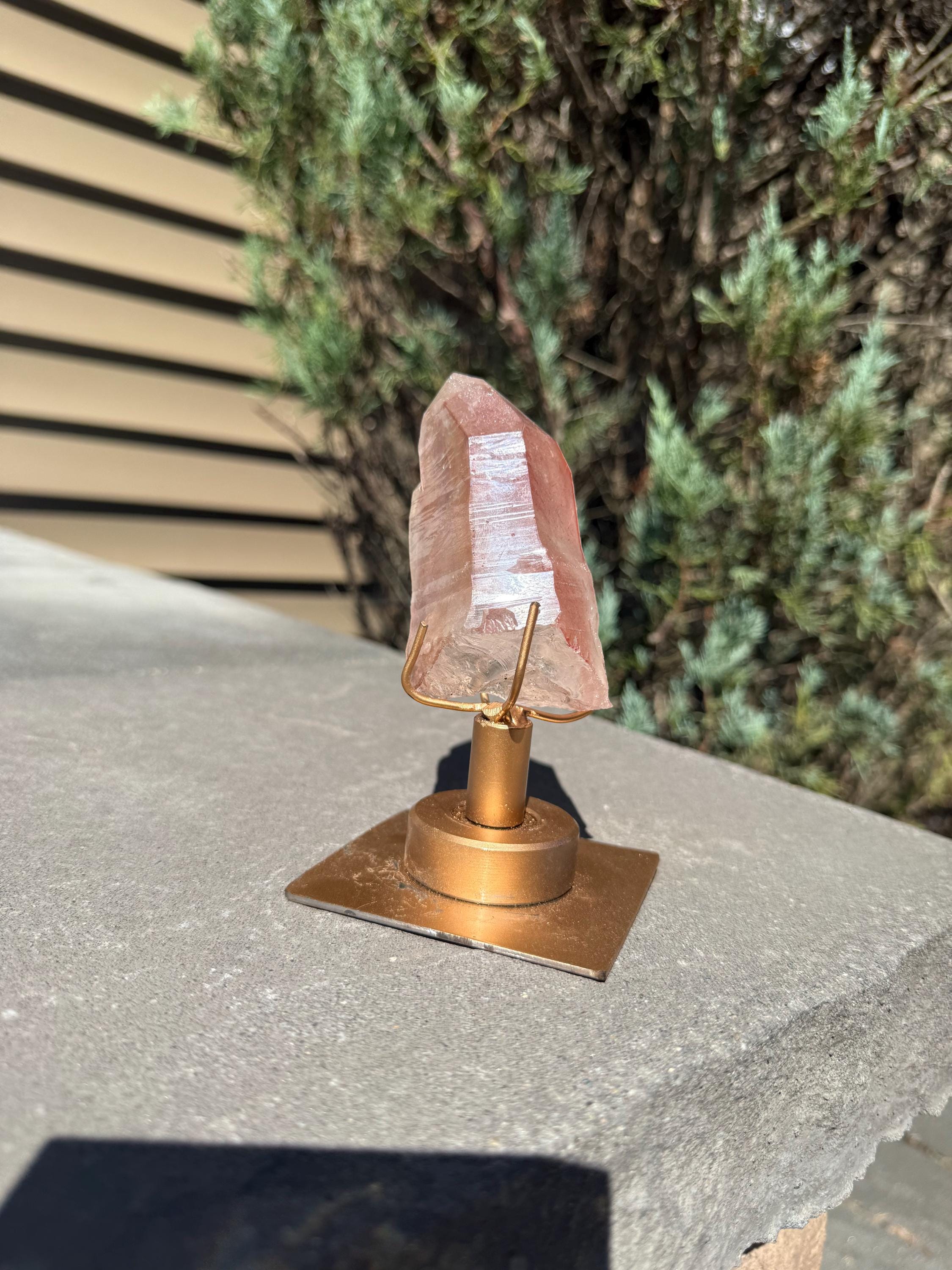 Pink Lithium Quartz Crystal Point on Stand • High Vibration Healing Stone • Spiritual Decor 6