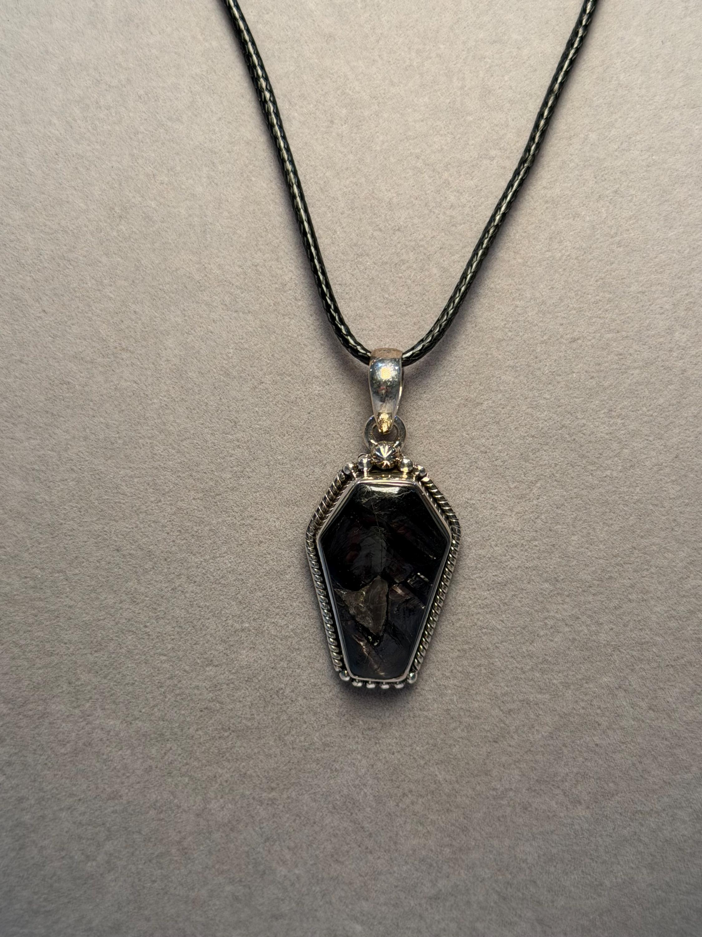Hypersthene Coffin Pendant in 925 Sterling Silver by Bone and Branch, Gothic Crystal Necklace 3