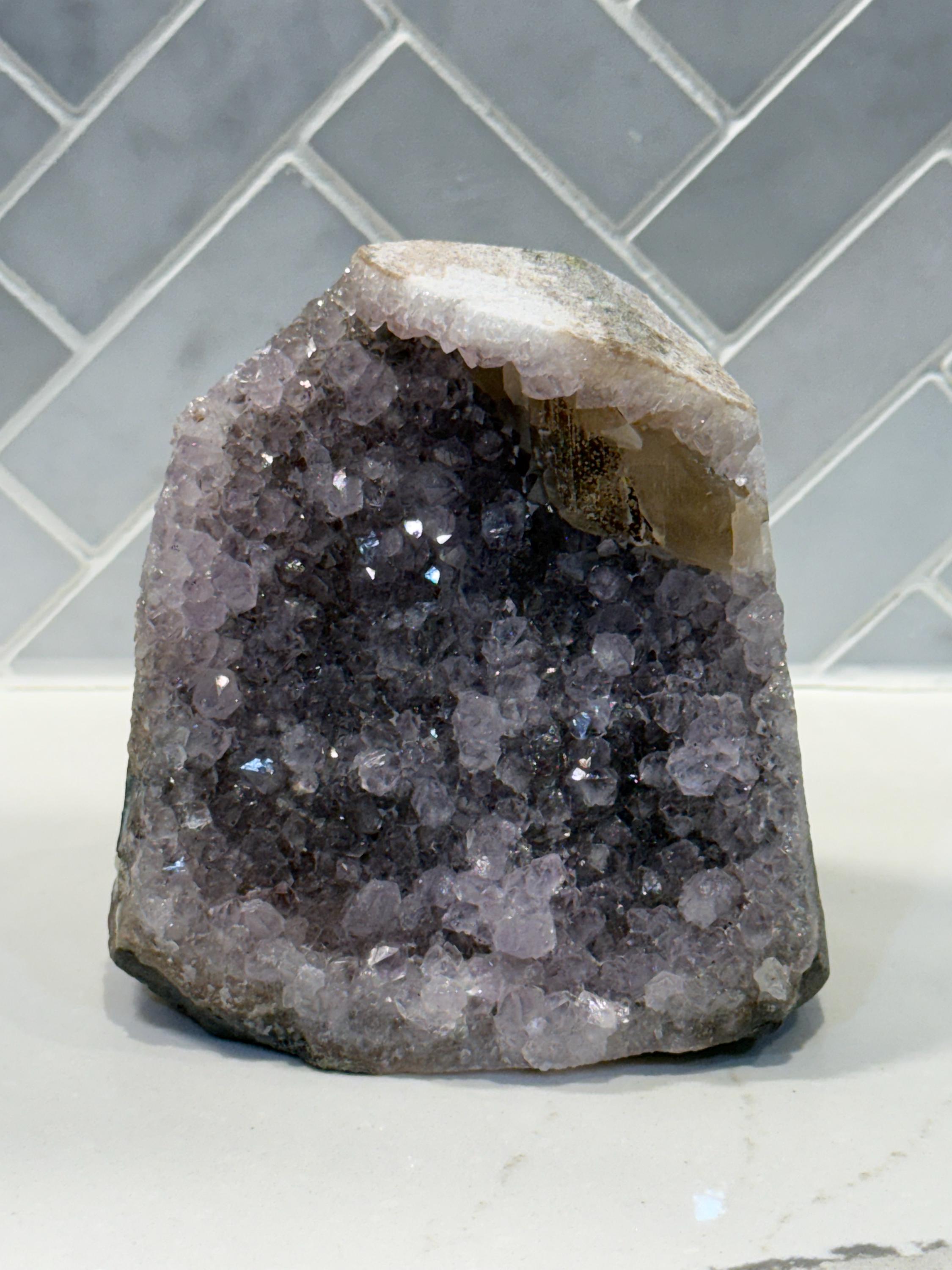 Purple Amethyst Calcite Cluster, Raw Crystal Cut Base, Healing Stone, Druzy Specimen, Home Decor 2