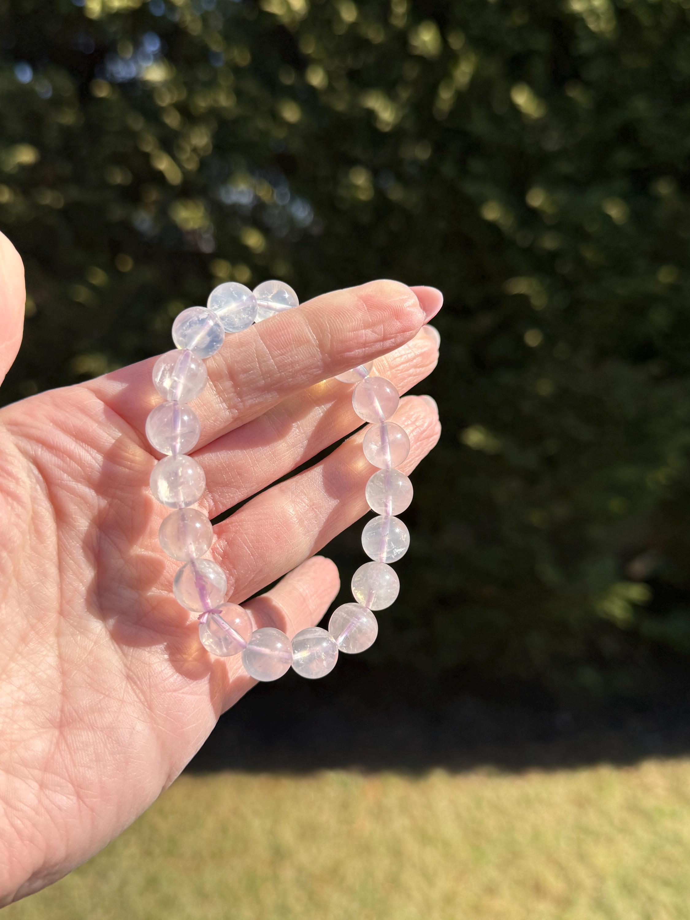 Rose Quartz Crystal Stretch Beaded Bracelet • Love Stone Heart Chakra Jewelry (10mm) 6