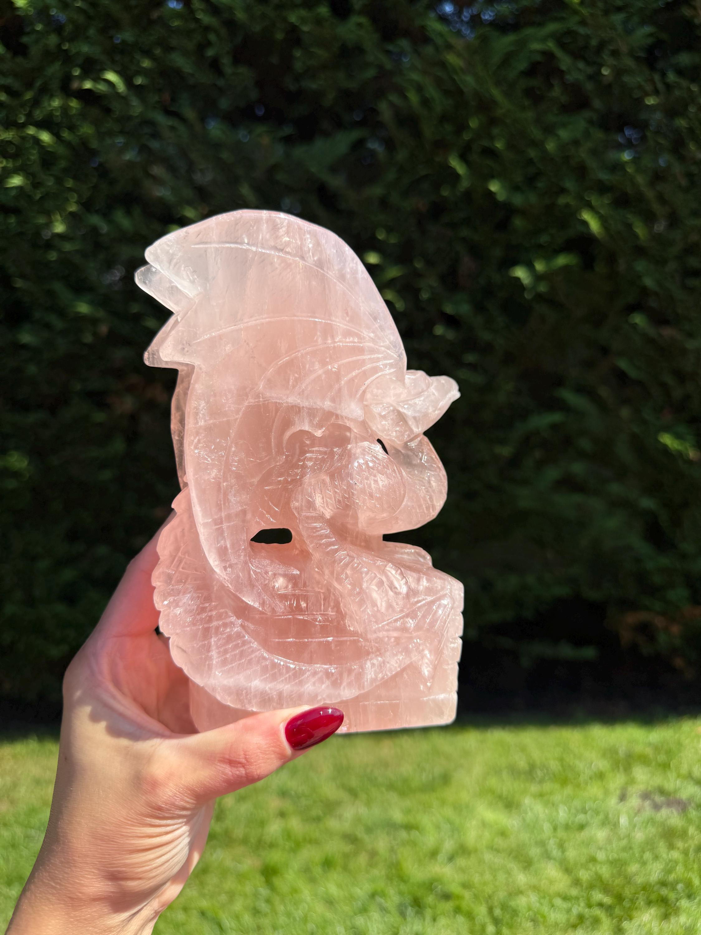 Large Rose Quartz Dragon Carving • Hand-Carved Crystal Guardian Sculpture 11