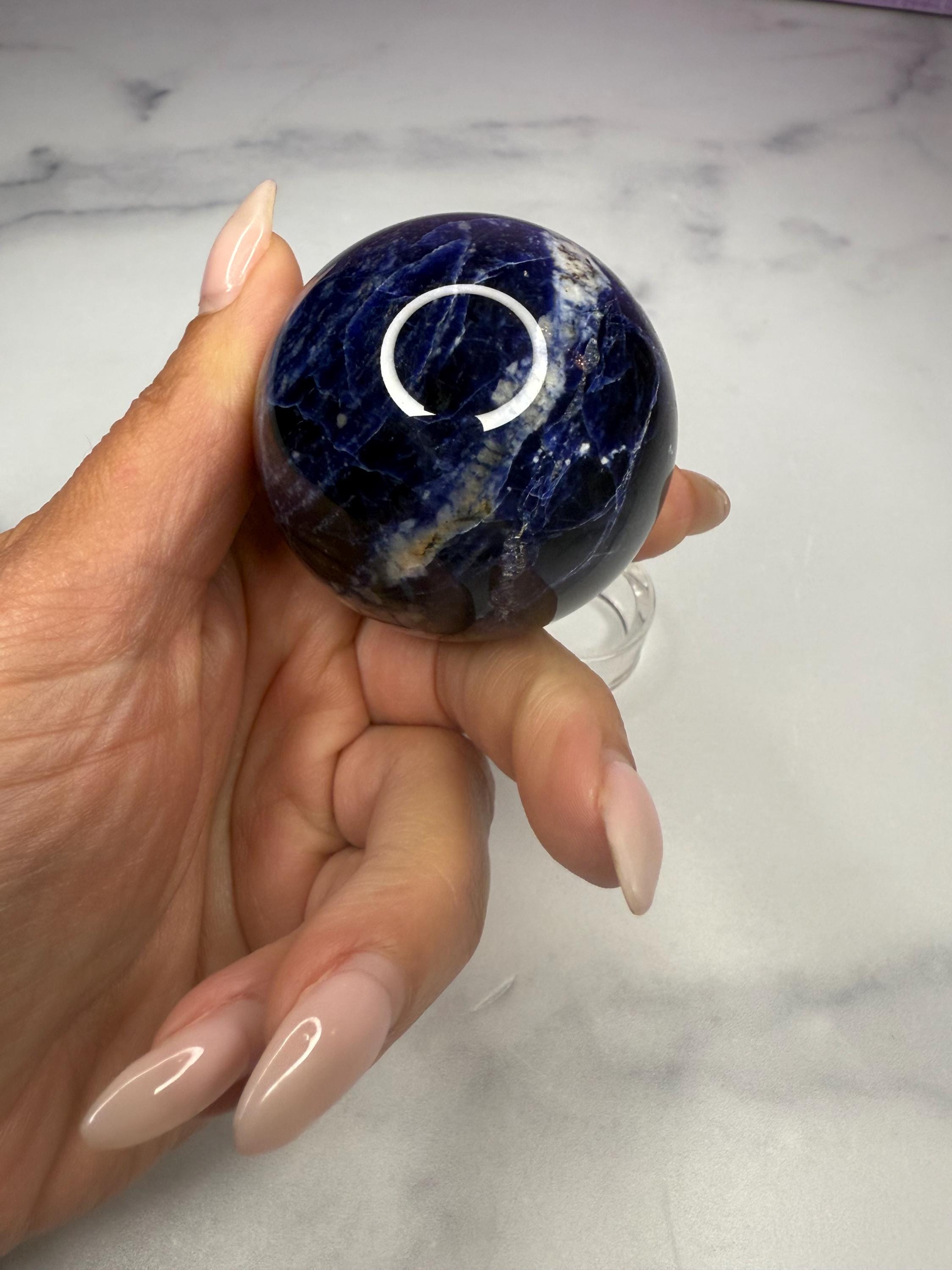 Polished Sodalite Crystal Sphere • Blue White Gemstone Orb, Spiritual Decor 7