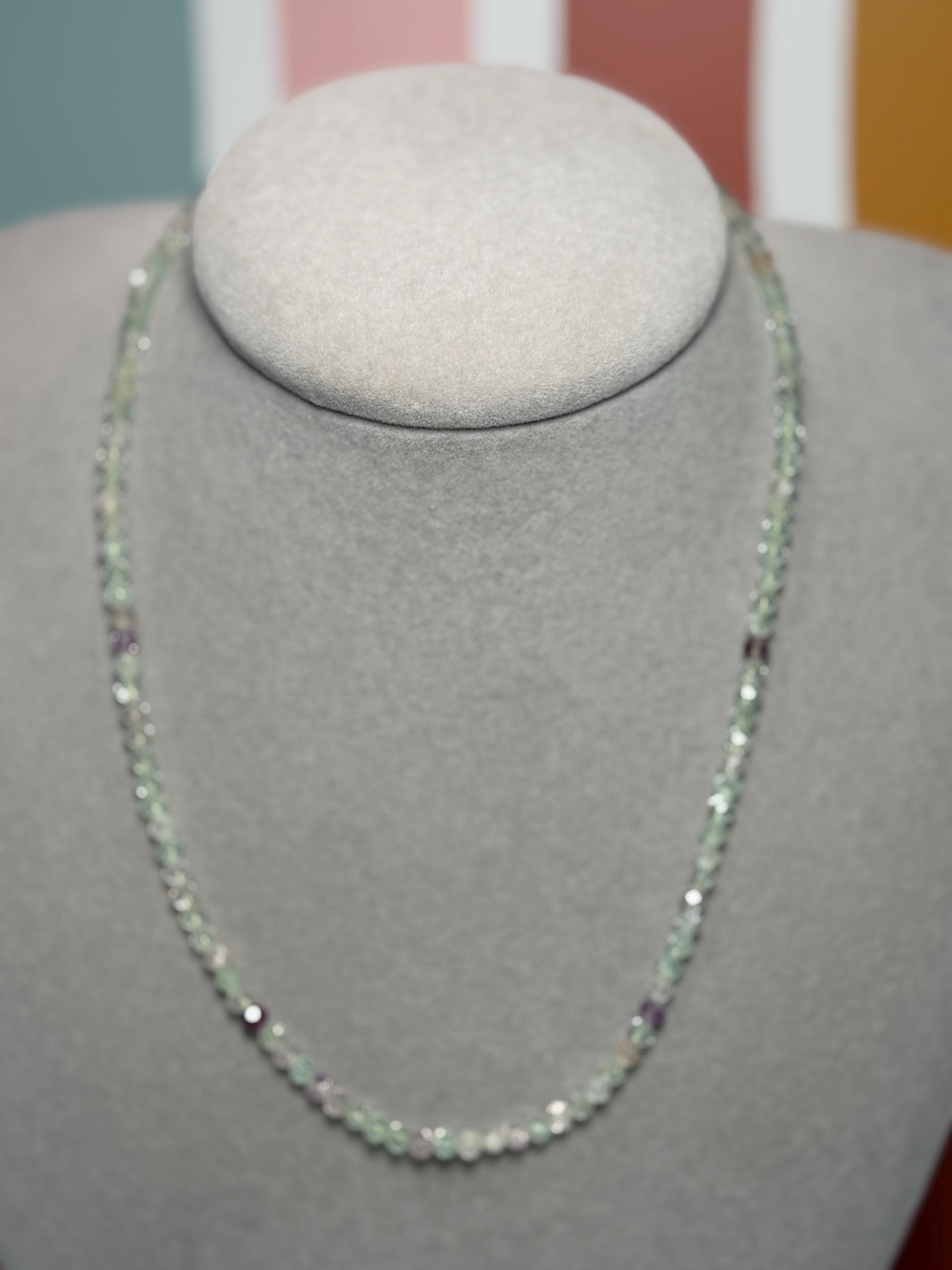 Faceted Fluorite Beaded Necklace, Sterling Silver Chain, Multicolor Gemstone, Adjustable Length 2