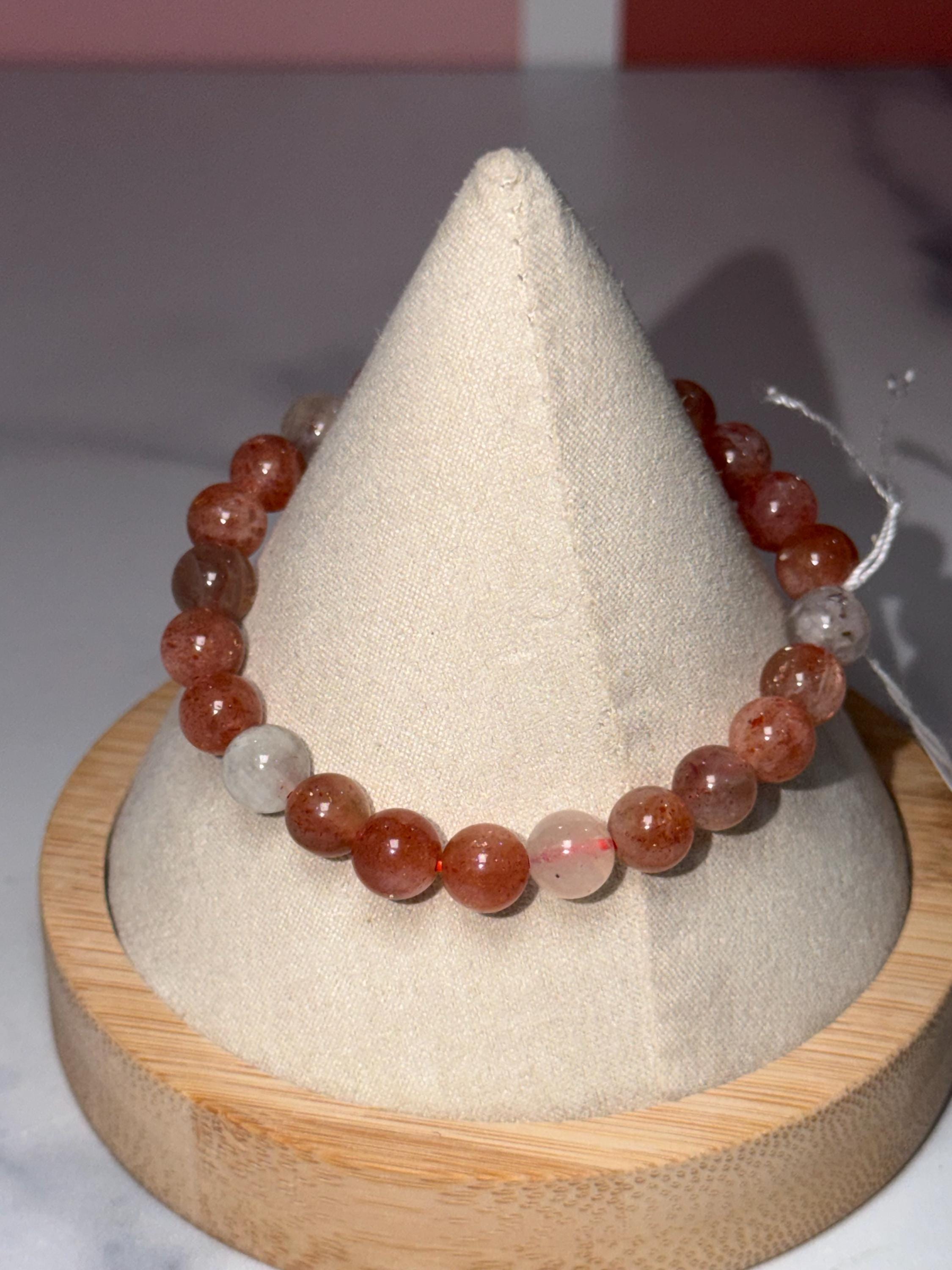 Sunstone & Moonstone Crystal Stretch Beaded Bracelet, Balance Intuition Vitality Gemstone Jewelry (8mm) 6