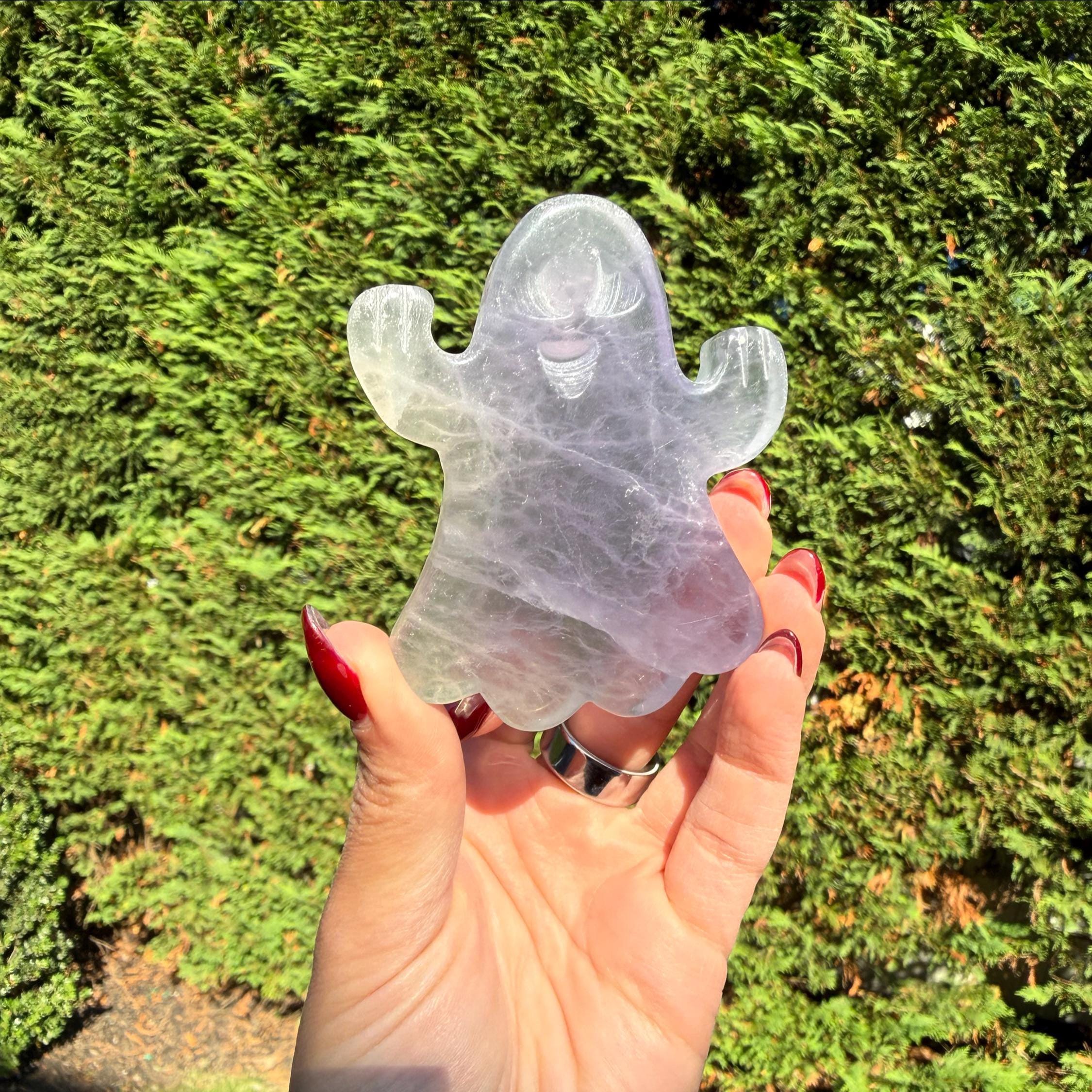 Hand Carved Fluorite Ghost Crystal • Purple Green Spirit Figurine Halloween Decor 2