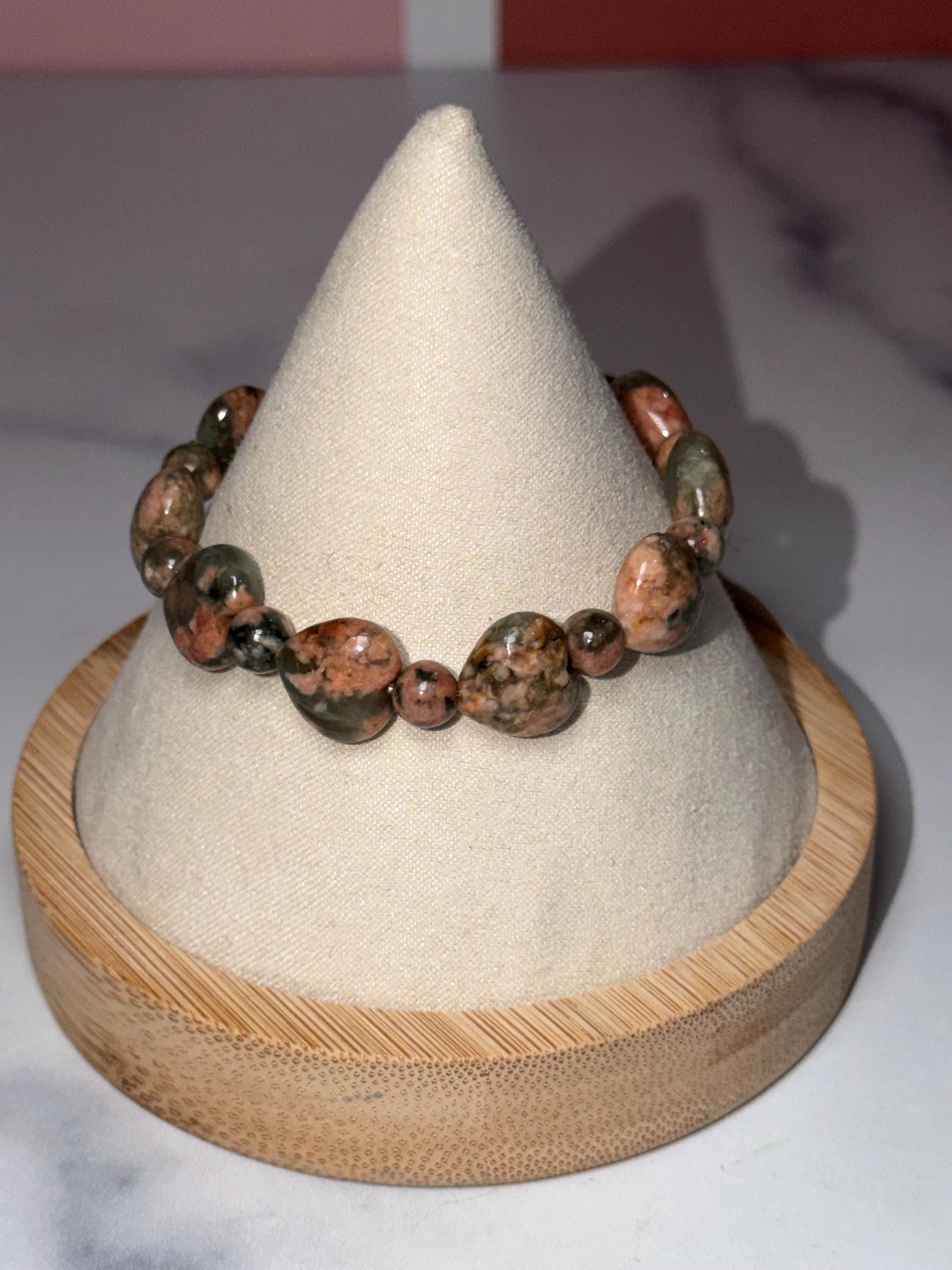 Orthoclase Heart Stretch Beaded Bracelet, Love Calm Emotional Balance Gemstone Jewelry 5