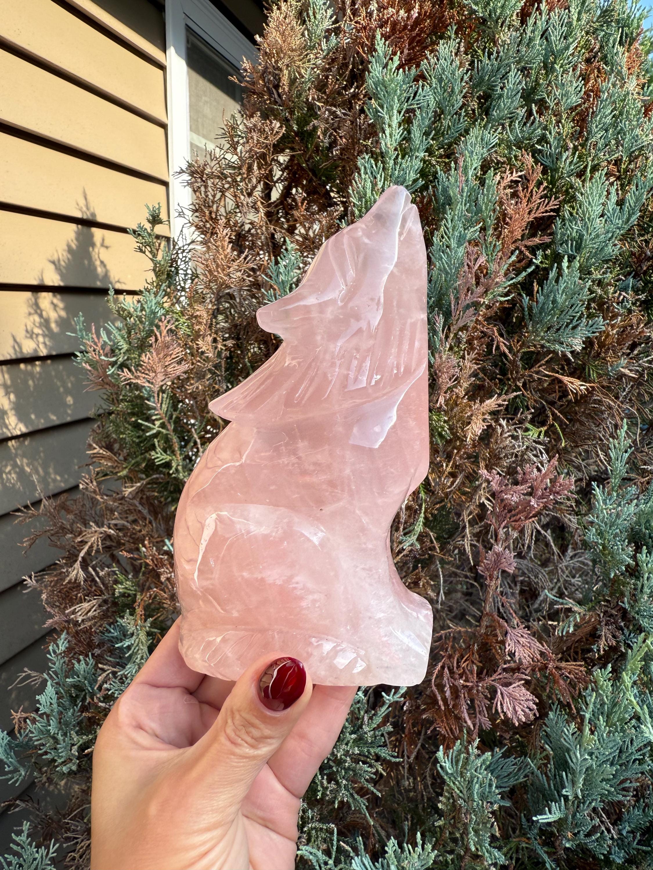 Rose Quartz Wolf Crystal Carving • Hand-Carved Spirit Animal • Gemstone Wolf • Healing Stone • Spiritual Decor 2