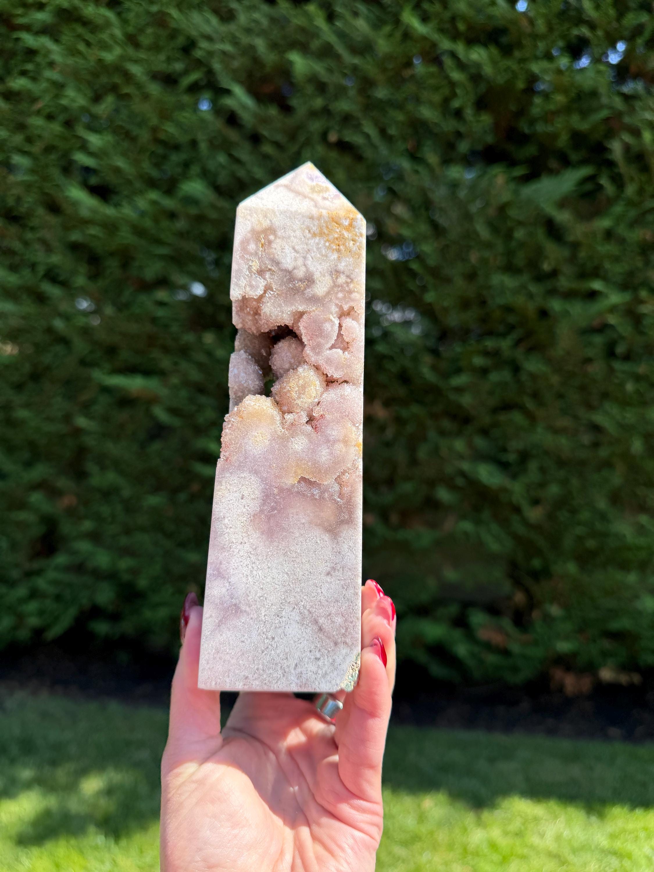 Large Pink Amethyst Druzy Crystal Tower • Polished Point, Healing Stone, Spiritual Decor 11