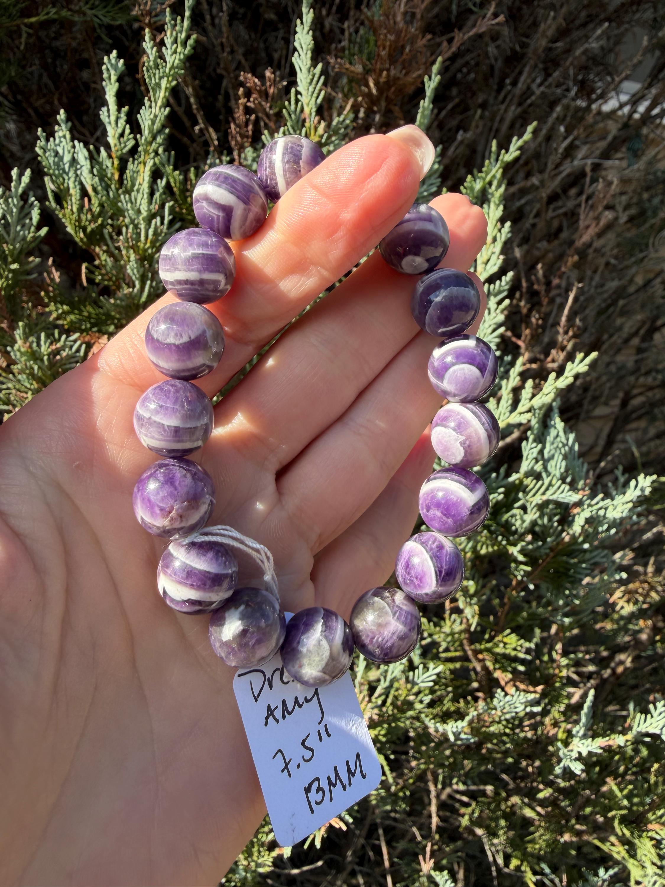 Chevron Dream Amethyst Smoky Quartz Bracelet • 13mm Beaded Crystal Jewelry • Intuition Clarity 5