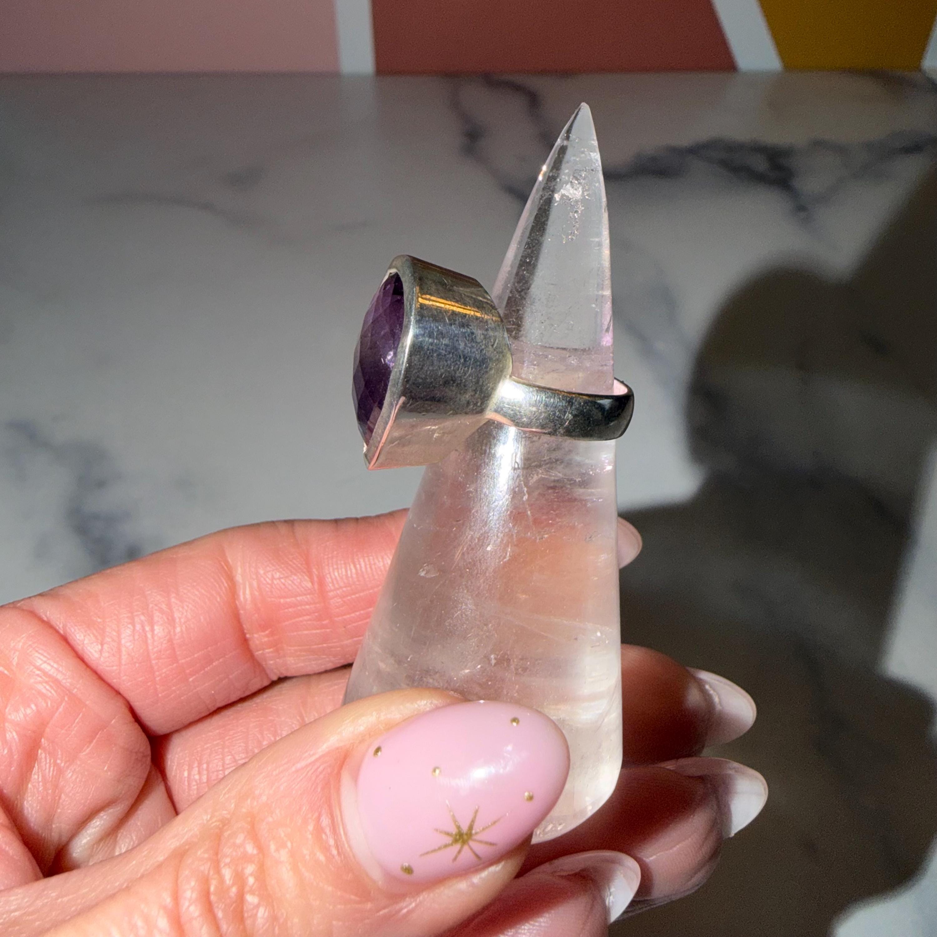 Large Amethyst Teardrop Ring • Sterling Silver • Boho Statement Jewelry (Size 6) 5