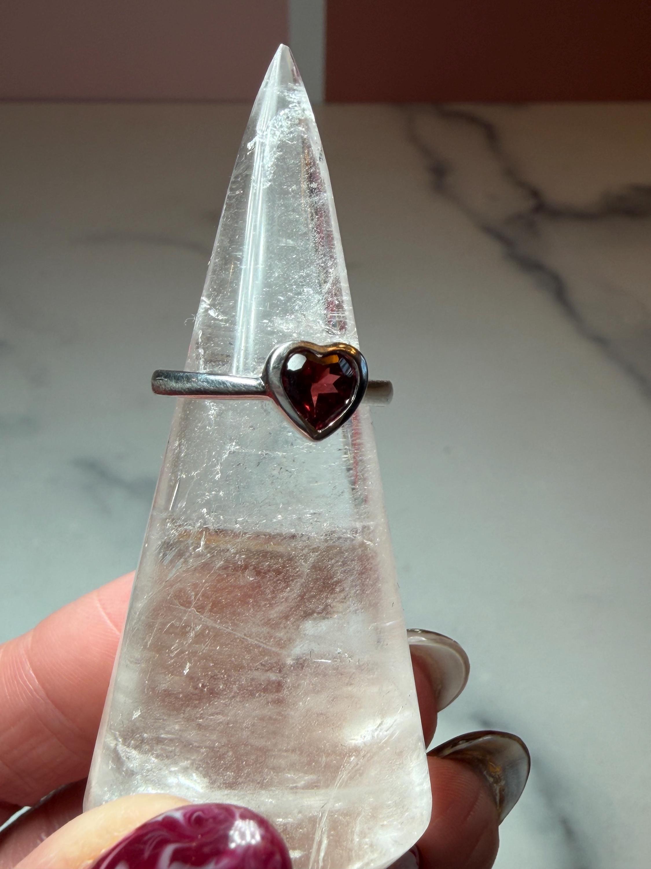Faceted Garnet Heart Ring • Dainty Sterling Silver Boho Jewelry (size 6.25) 2