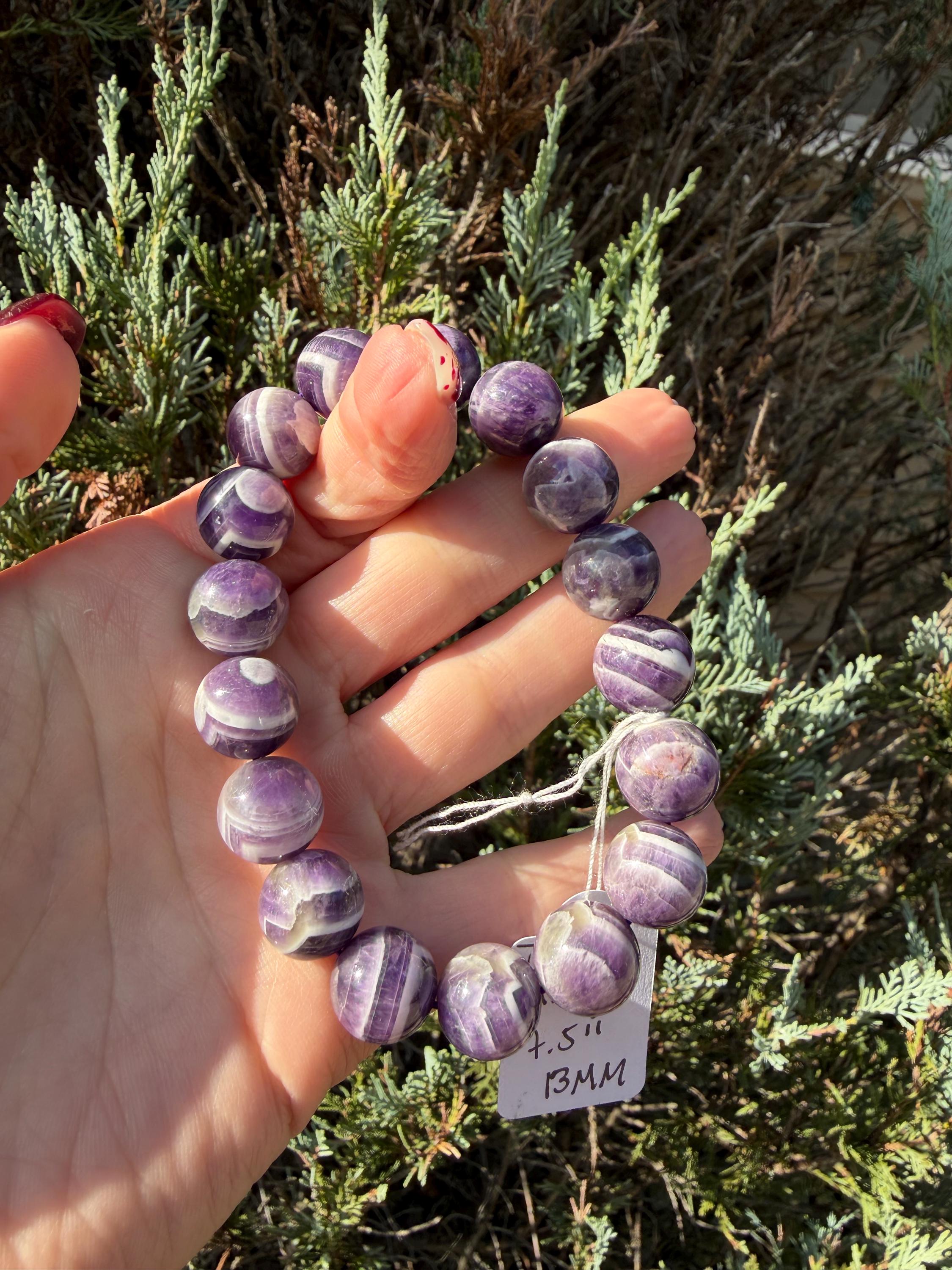Chevron Dream Amethyst Smoky Quartz Bracelet • 13mm Beaded Crystal Jewelry • Intuition Clarity 9