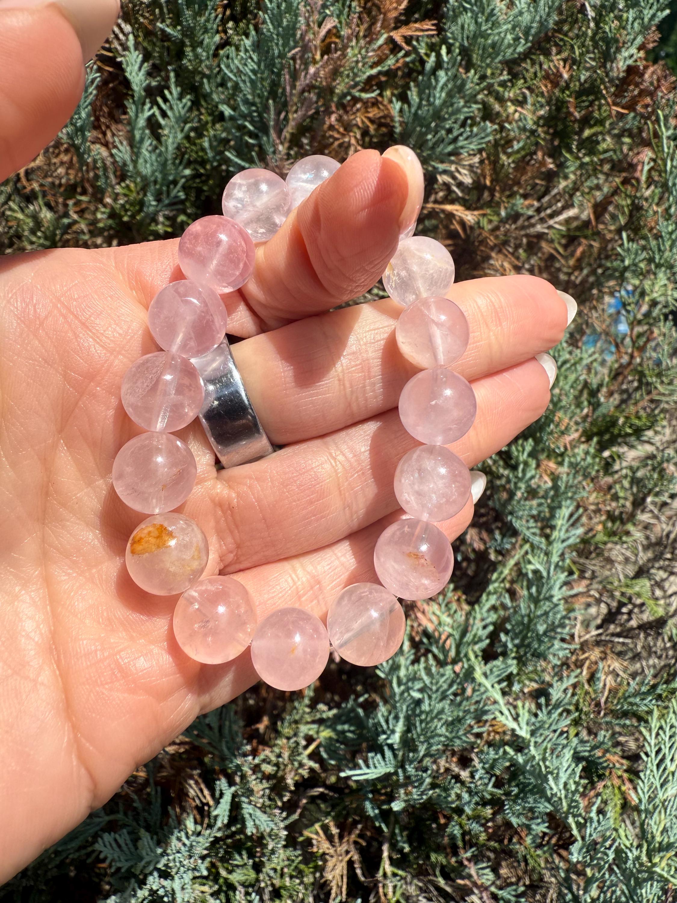 Rose Quartz Golden Healer Inclusions Stretch Bracelet, Love Energy Gemstone Jewelry (11mm) 6