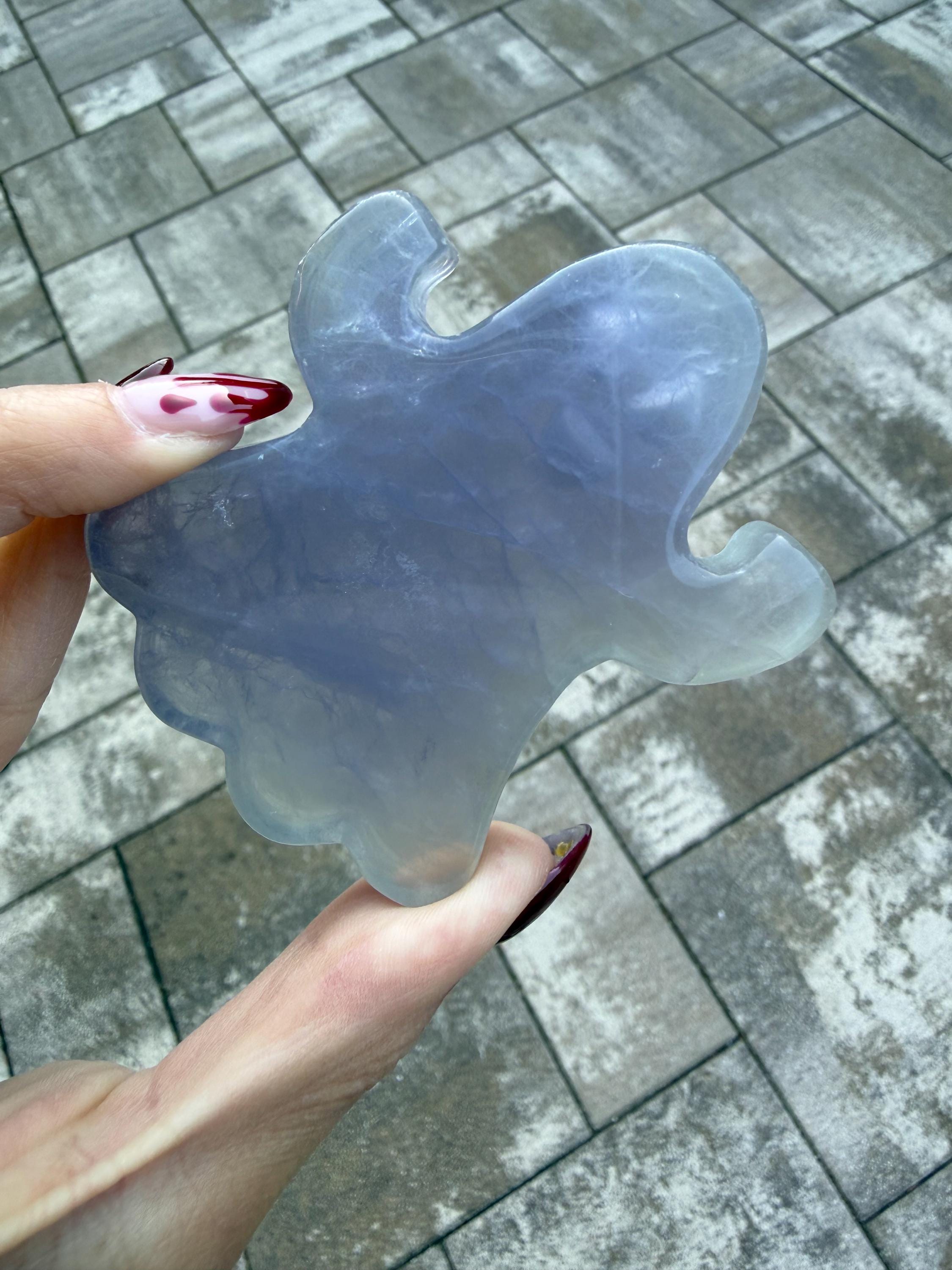 Hand Carved Fluorite Ghost Crystal • Purple Green Spirit Figurine Halloween Decor 4